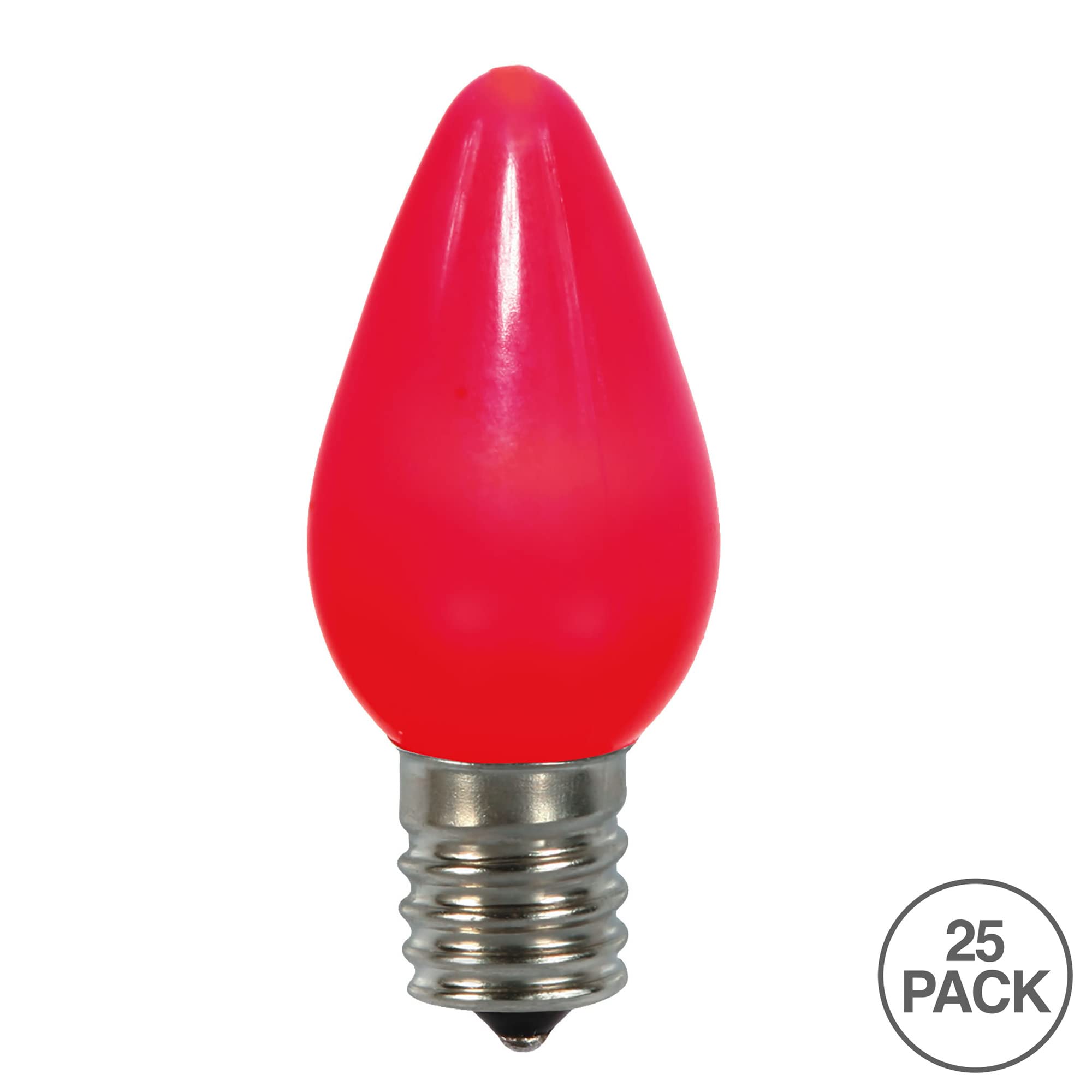 Vickerman C7 Ceramic LED Red Bulb - 25 Pack | Energy Efficient Christmas Lights for Indoor/Outdoor Holiday Decorations, Tree Lighting, and Party Decor