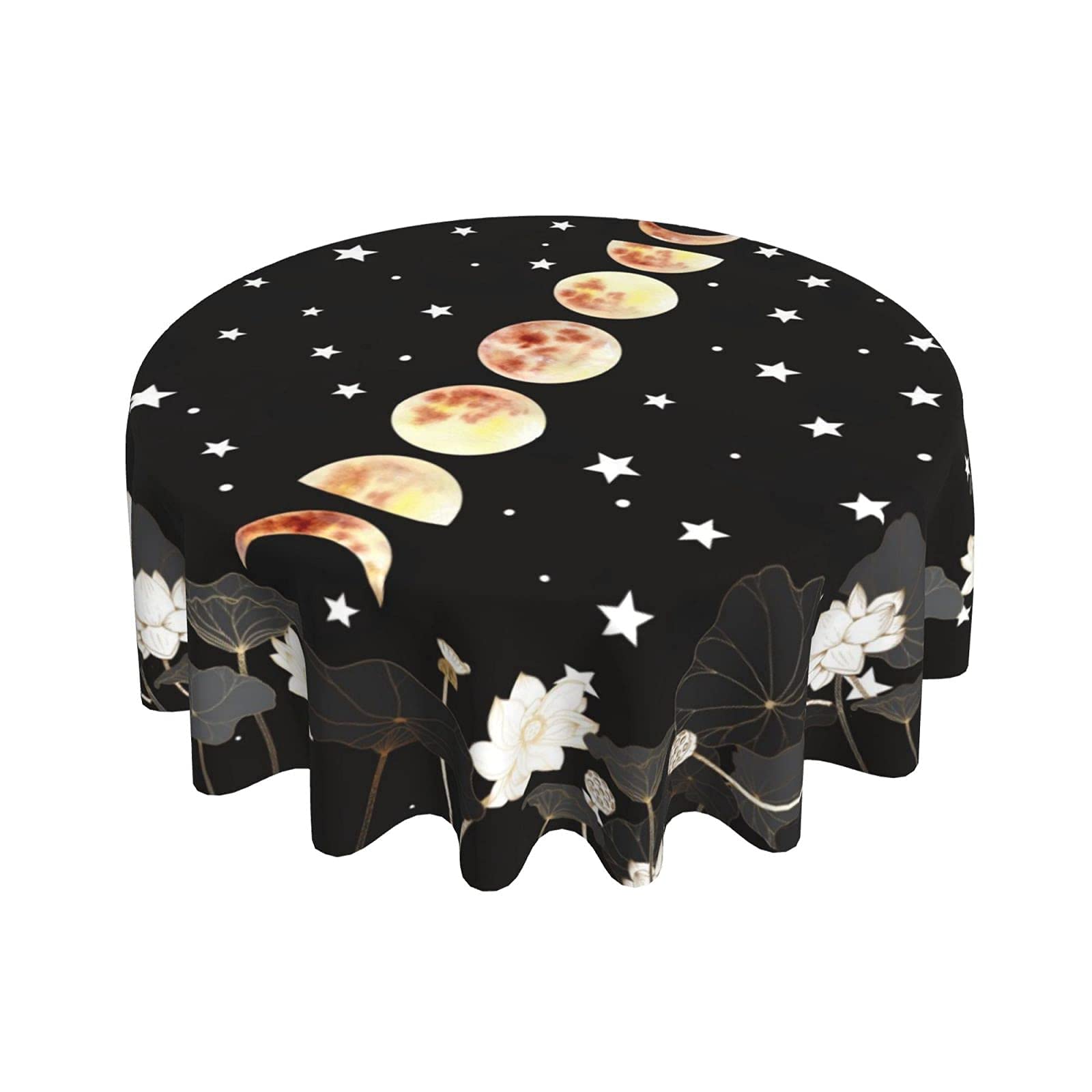 FREEHOTU Moon Phase Starry Night Round Tablecloth - 60 Inch Thickened Washable Table Cover for Kitchen, Dining, Party & Home Decor | Perfect for Daily Use, Indoor/Outdoor Gatherings & Special Occasions