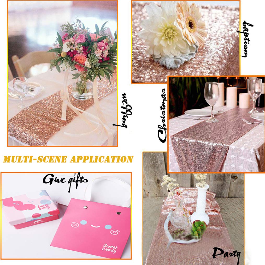 2Pcs Rose Gold Sequin Table Runner Set - 12x108 Inch Elegant Bridal Shower Tablecloth for Wedding, Party, Birthday & Baby Shower Decor | Perfect for Home Decor, Dining Table Centerpiece & Special Event Styling