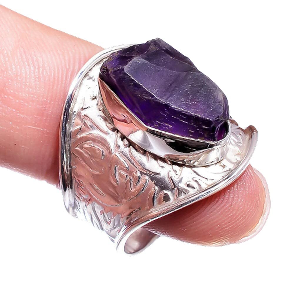 925 Sterling Silver Rough Amethyst Ring for Women - Purple Gemstone Bridesmaid Jewelry, Handmade Bezel Set Statement Ring | Perfect for Weddings, Parties & Boho Fashion