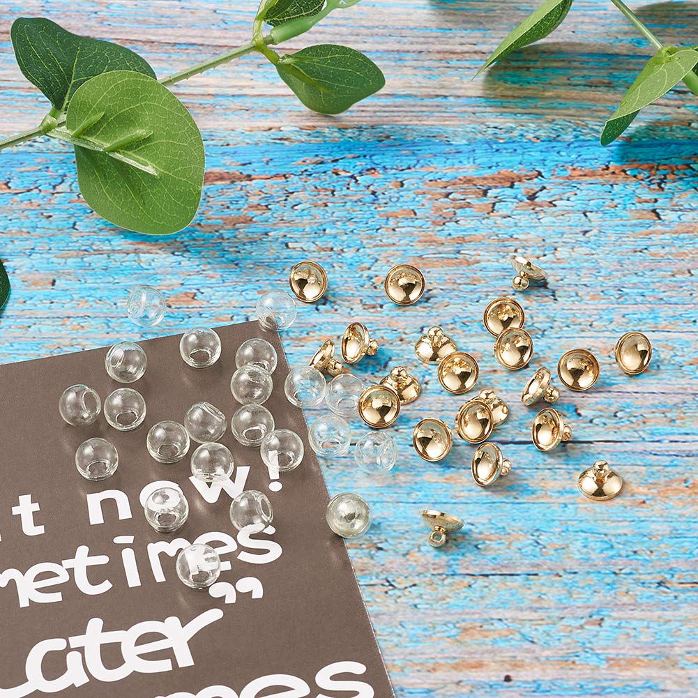 20Pcs 8mm Clear Hollow Glass Ball Beads with Golden Caps - Empty Blown Glass Dome Beads for DIY Earrings & Jewelry Making - Perfect for Wish Bottles, Necklaces, Bracelets and Craft Projects