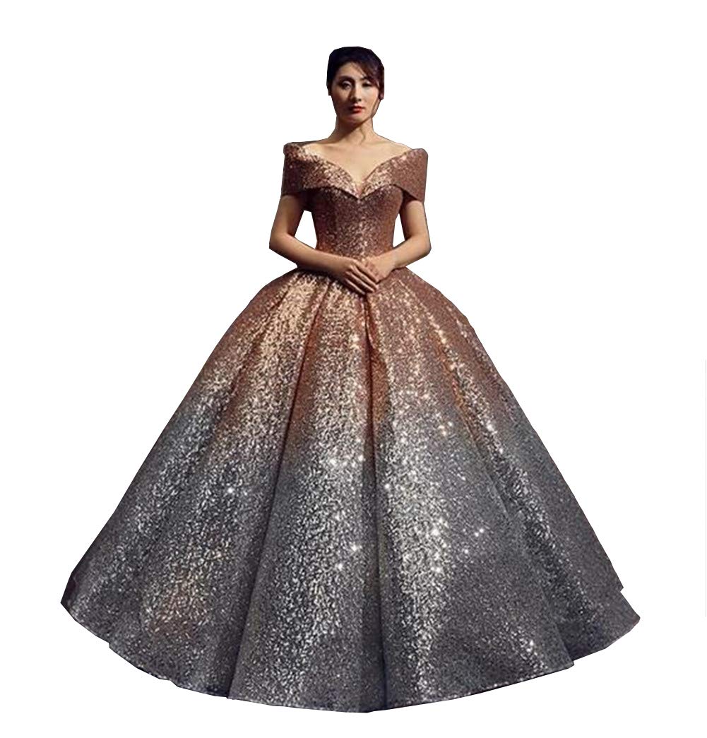 Emanni Women's Off-The-Shoulder Quinceañera Dress with Sequins & Ruffles - Elegant Ball Gown for Prom, Sweet 16, Homecoming & Special Occasions