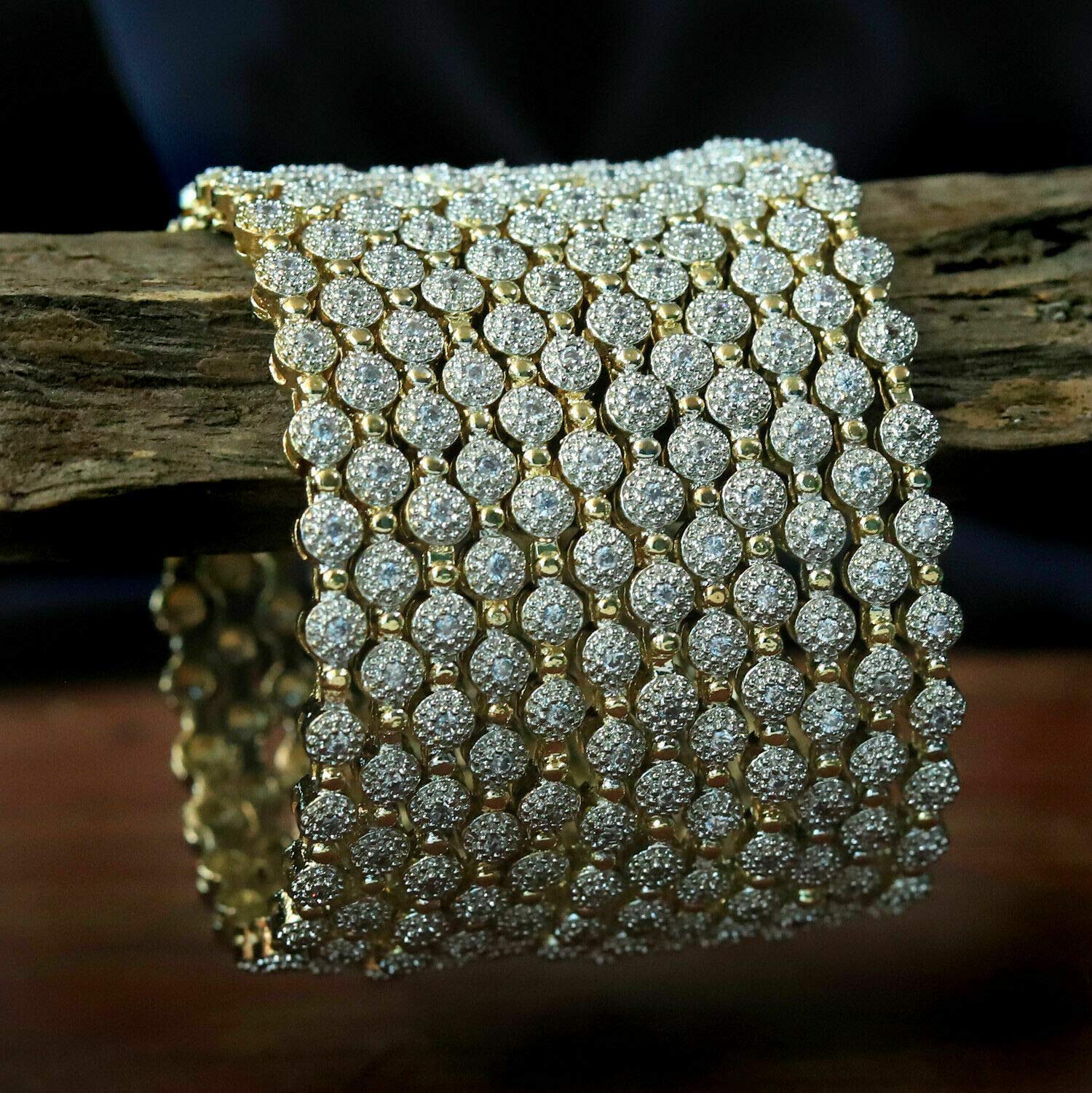 12 Pcs Gold Plated American Diamond Zircon Bangle Bracelets Set for Women - Traditional Indian Bollywood Bridal Wedding Jewelry - Perfect for Weddings, Parties & Special Occasions