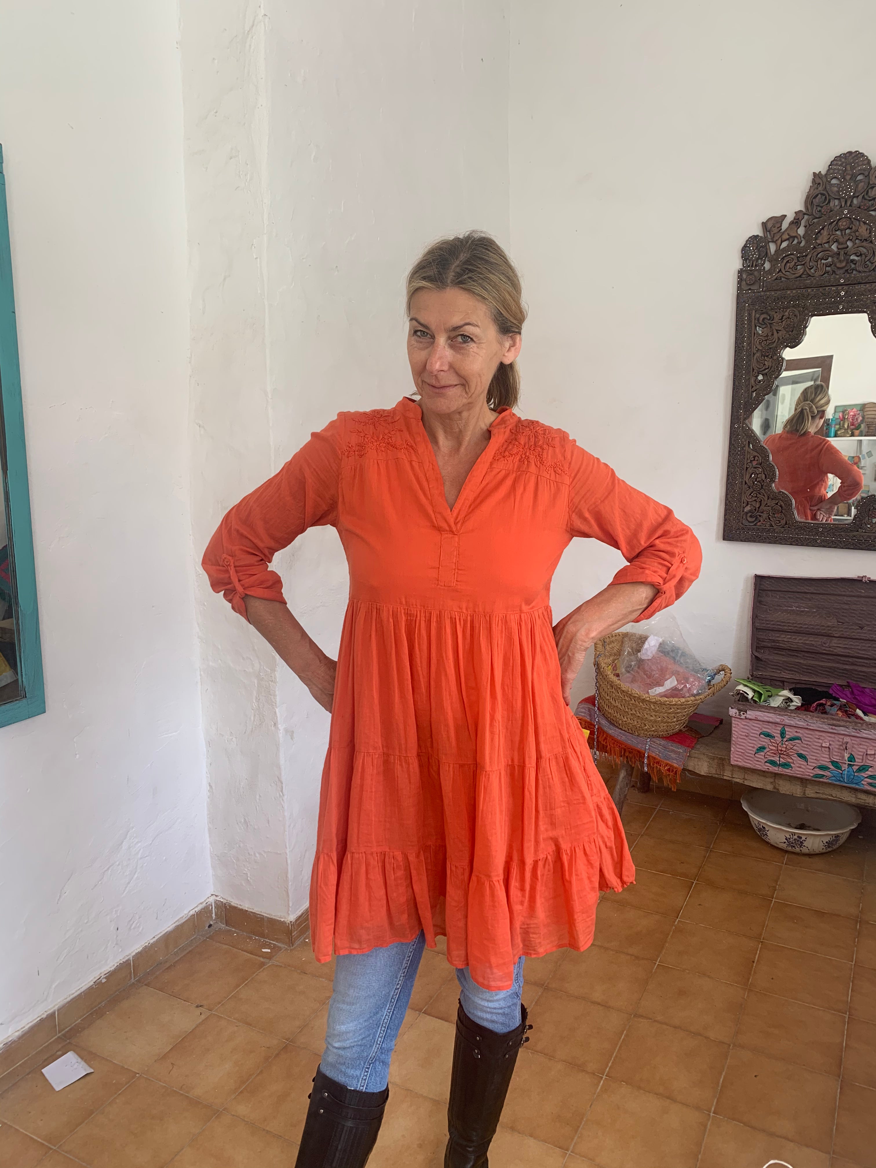 Premium Orange Tulsi Dress - Softest Muslin Cotton Short Dress for Women | Perfect for Summer Outfits, Beach Wear & Casual Occasions