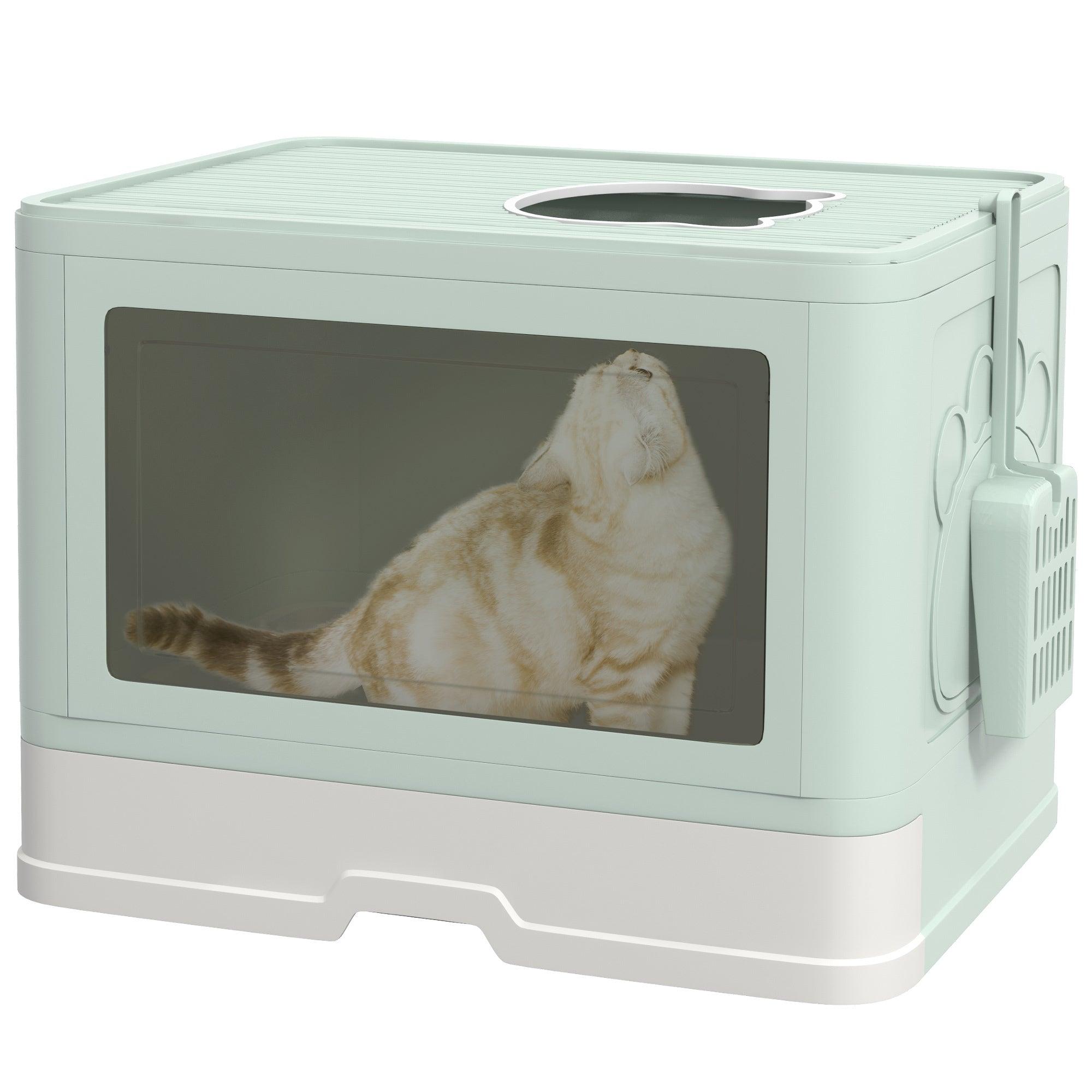 **Odor Control Enclosed Cat Litter Box with Scoop & Pull-Out Tray - Front Entry, Top Exit Design for Easy Cleaning - Perfect for Small Spaces & Multi-Cat Homes**