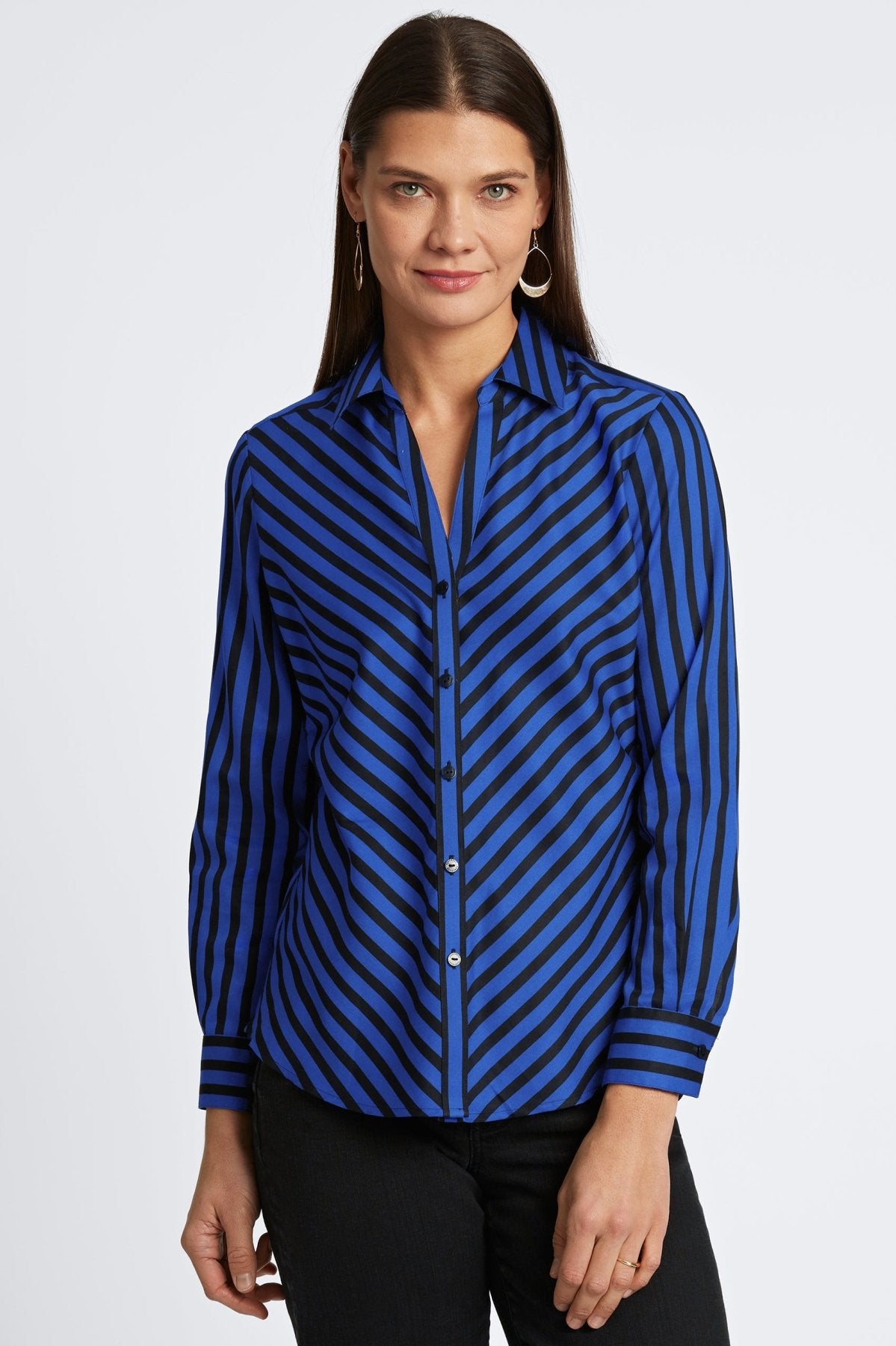 Mary Stripe & Gingham Long Sleeve Shirt for Women - Casual Button Down Oxford Shirt - Perfect for Office, Date Night & Fall Layering