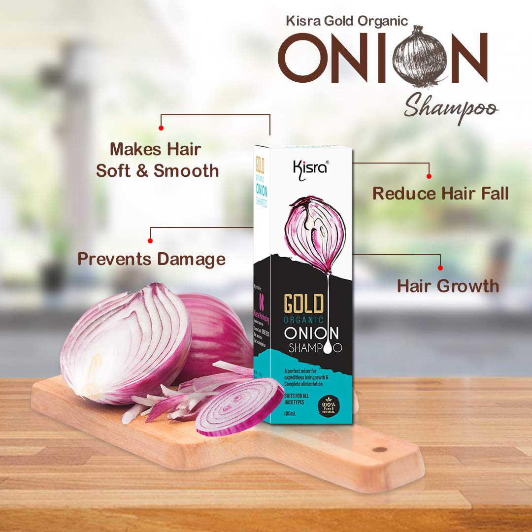 Kisra Gold Organic Onion Hair Oil & Shampoo Set - 100ml Each for Hair Growth & Scalp Care | Ultimate Hair Treatment Kit for Dry, Damaged Hair - Perfect for Daily Nourishment & Styling