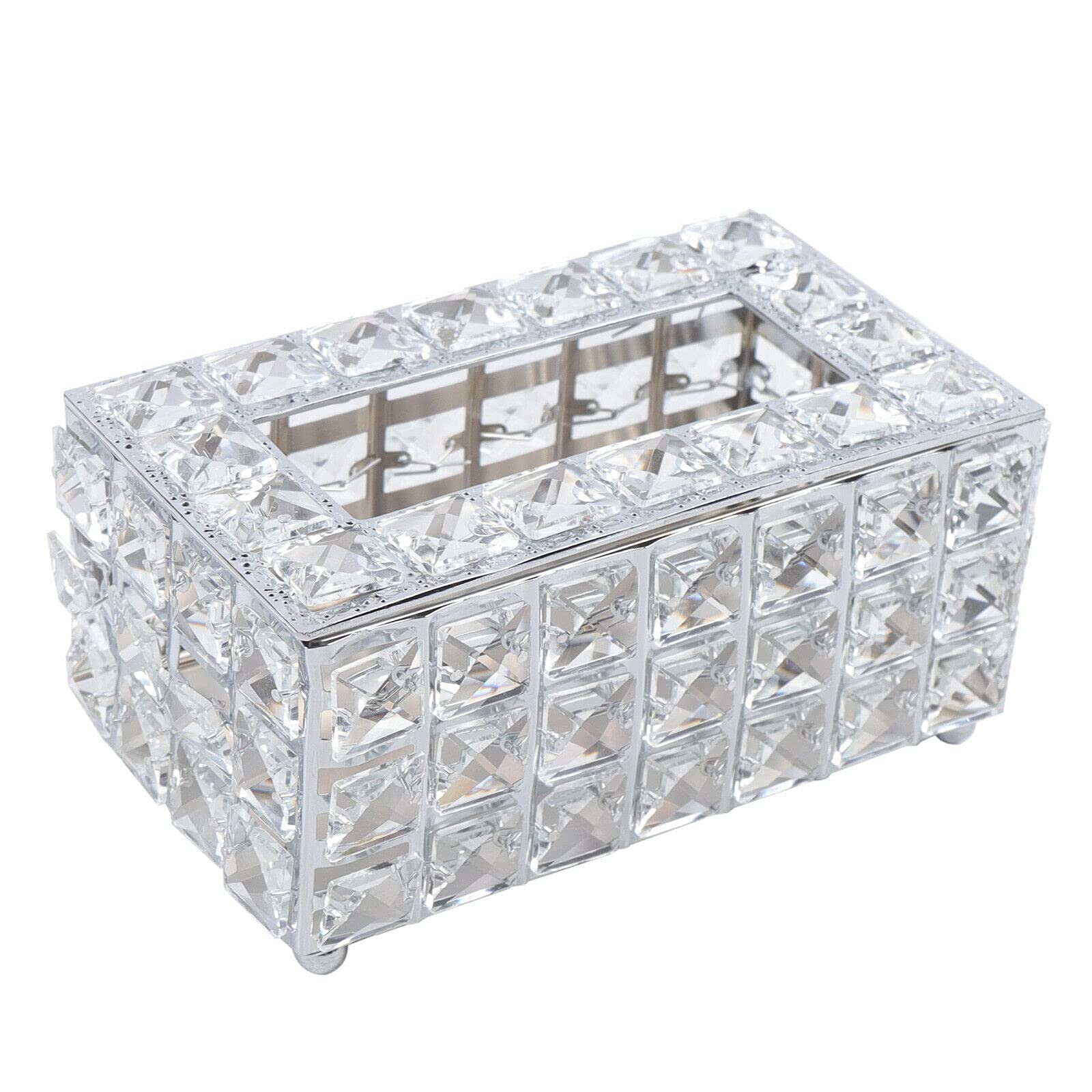 Luxury European Style Crystal Tissue Box Cover - Elegant Rectangular Bling Paper Holder & Decorative Napkin Container for Hotel, Living Room, Dresser (Silver) | Perfect for Home Decor, Wedding Centerpieces & Luxury Gift Giving