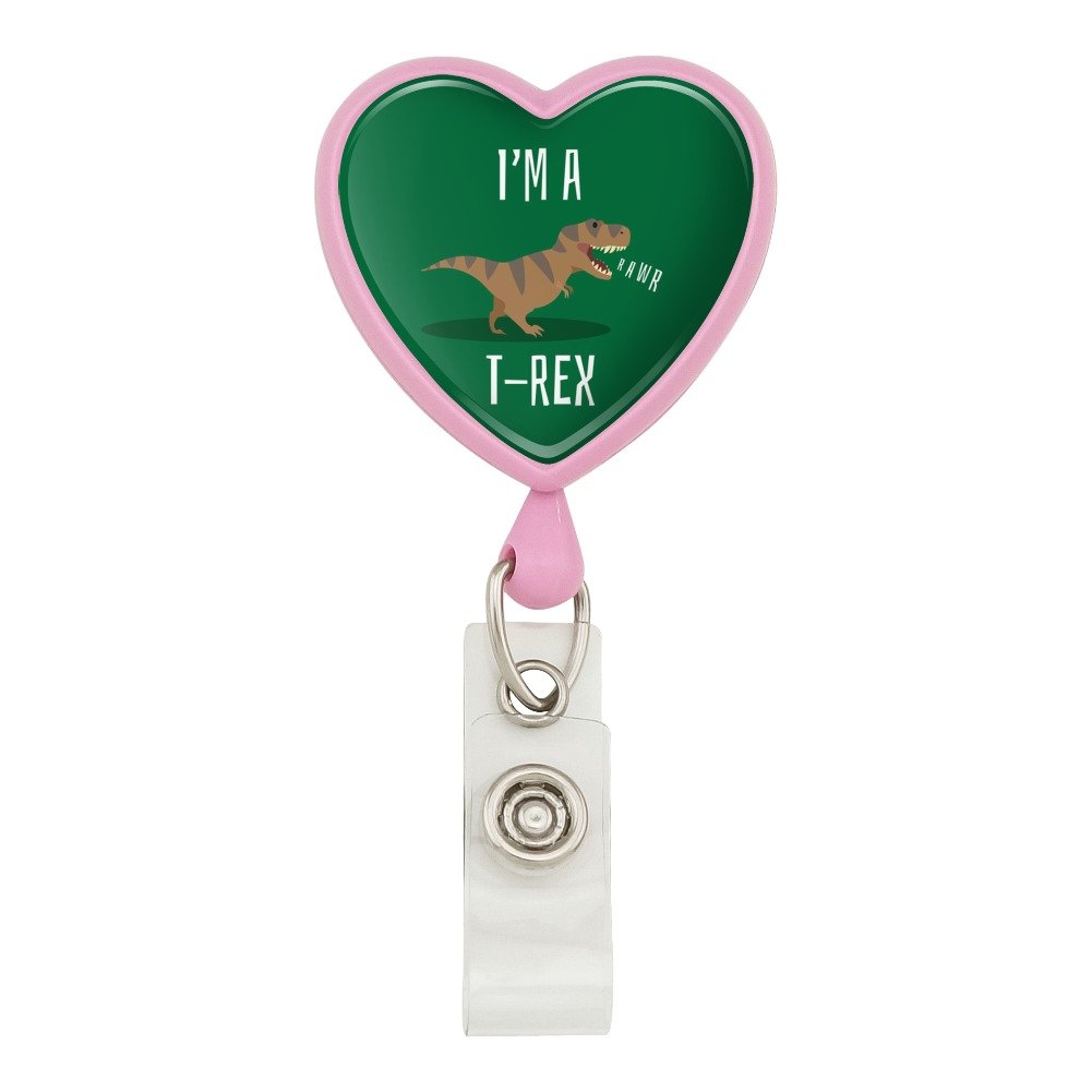 Cute Tyrannosaurus Rex Heart Lanyard - Retractable Reel Badge ID Card Holder with Dinosaur Design (Pink) for Teachers, Nurses, Office Workers & Event Staff