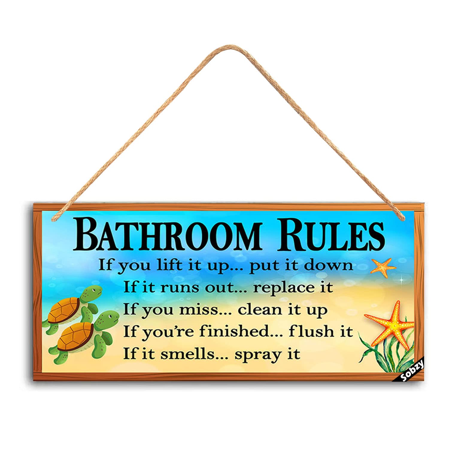Beach Bathroom Rules Sign - Sea Turtles Wall Plaque for Coastal Decor