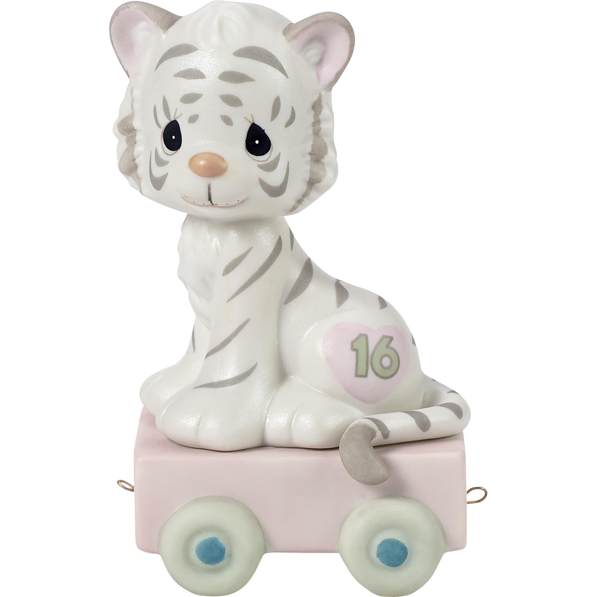 Precious Moments 16th Birthday Train Tiger Figurine - '16 And Feline Fine' Porcelain Collectible Gift for Boys & Girls | Perfect for Sweet 16 Parties, Teen Room Decor & Birthday Keepsakes