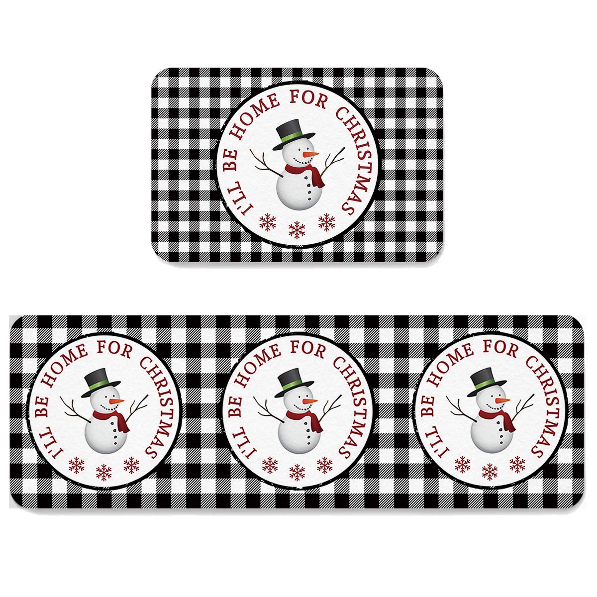 LooPoP Christmas Snowman Kitchen Mats - 2-Piece Non-Slip Anti-Fatigue Floor Rug Set, Washable Cushioned Runner for Holiday Decor (19.7x31.5 + 19.7x63 Inches) - Perfect for Festive Kitchens, Entryways & Winter Home Decor