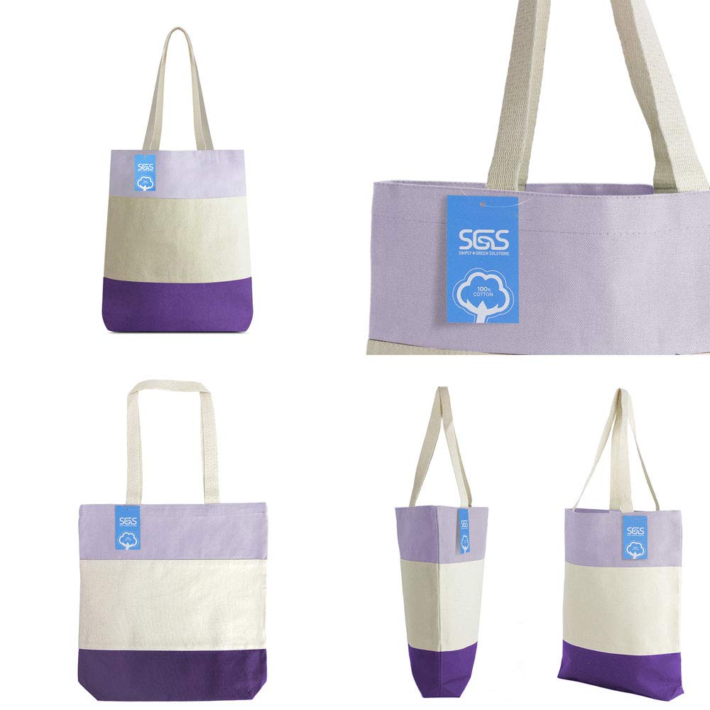 Eco-Friendly 100% Cotton Reusable Canvas Tote Bag - Tri-Tone Purple Handmade Shopping Bag for Groceries, Beach & Daily Use | Simply Green Solutions