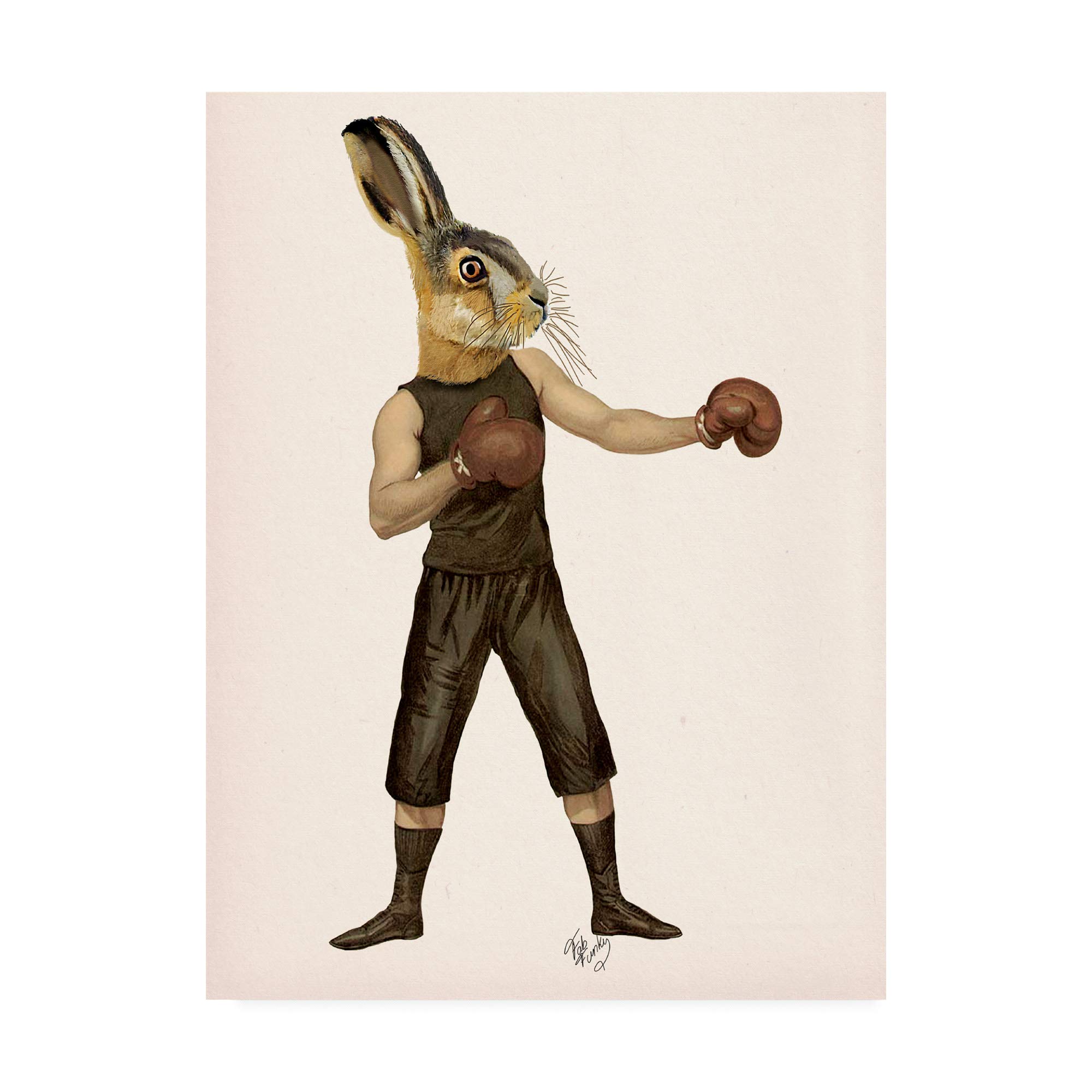 Trademark Fine Art Boxing Hare by Fab Funky - 35x47 Inch Framed Wall Art - Perfect for Living Room, Bedroom & Office Decor