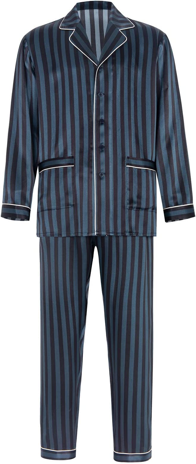 Luxury Men's Silk Pajama Set - 2PC Long Sleeve Button Down Sleepwear for Men | Soft & Breathable Silk PJs for Lounge, Sleep & Relaxation | COLD POSH Premium Silk Pajamas