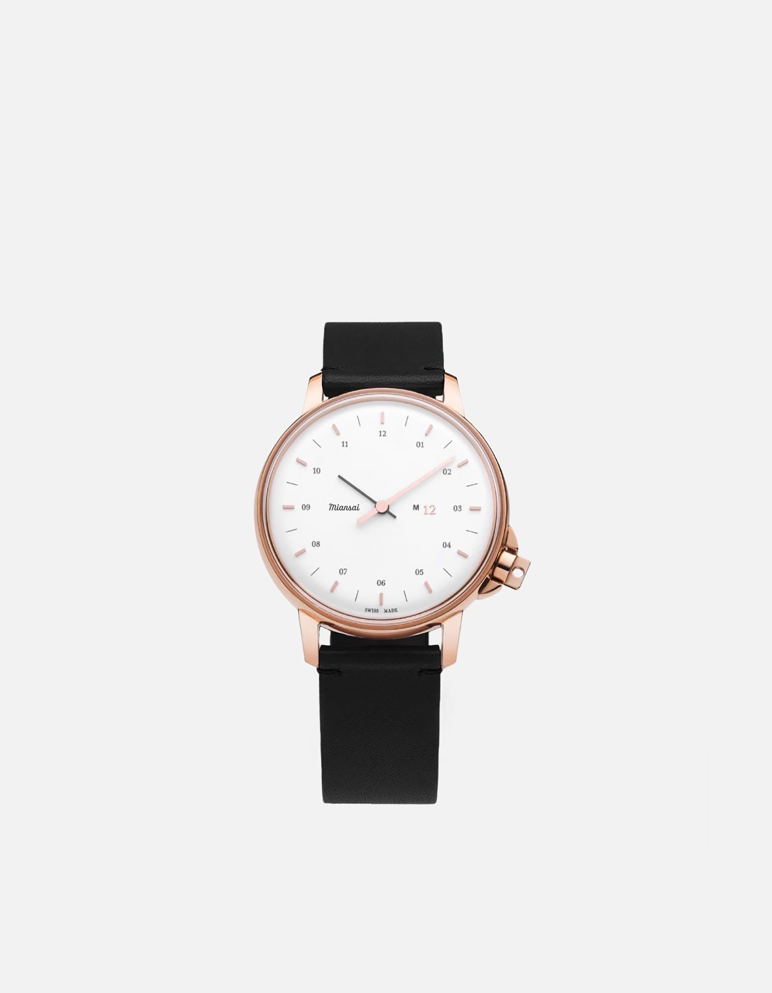 M12 Swiss Rose White & Black Leather Watch - Elegant Luxury Timepiece for Women, Perfect for Business, Parties & Special Occasions