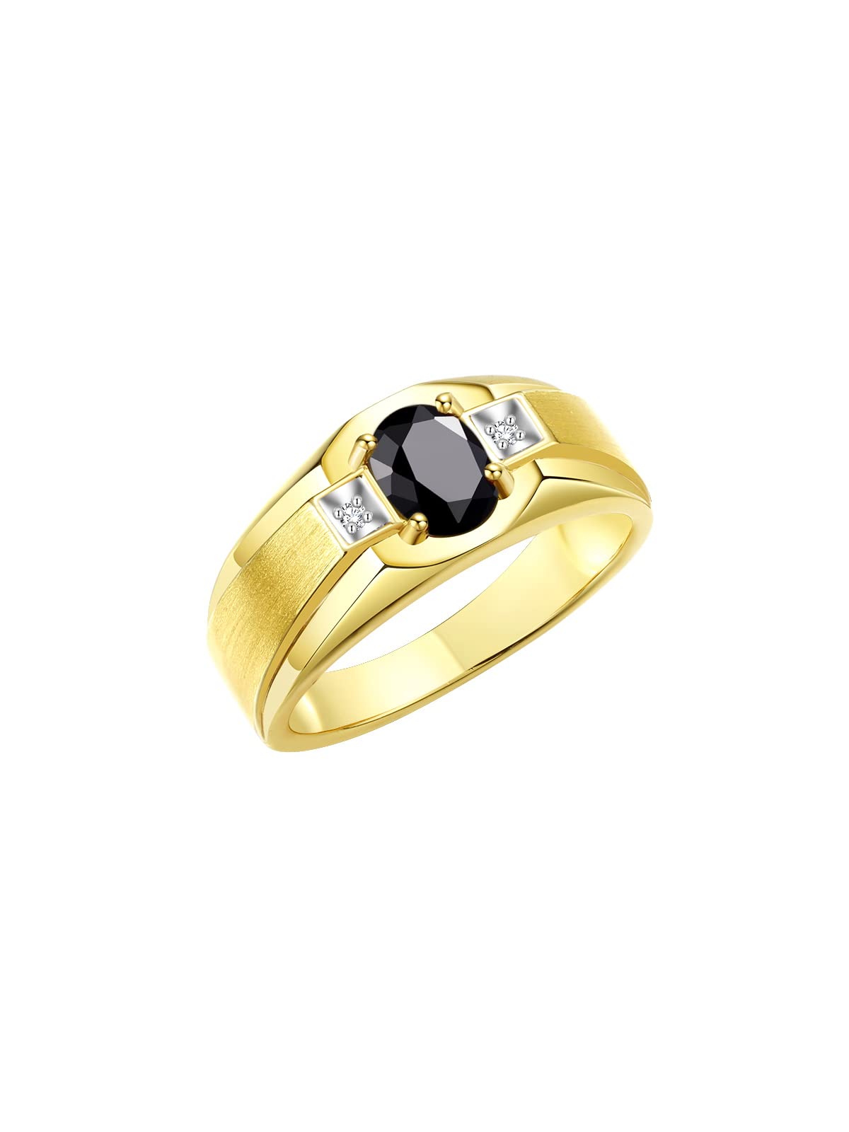 Rylos Men's Classic 7X5MM Oval Gemstone & Diamond Ring - Yellow Gold Plated Silver Birthstone Rings for Men (Sizes 8-13) | Perfect for Weddings, Anniversaries & Gifts