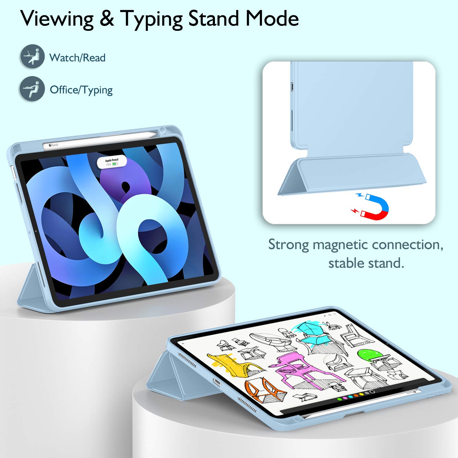 ZryXal iPad Air 11 Inch Case for M3 2025 & M2 2024 Models, Compatible with iPad Air 5th/4th Gen 2022/2020 10.9 Inch - Auto Wake/Sleep & Touch ID Support - Protective Cover for Work, School & Travel (Sky Blue)