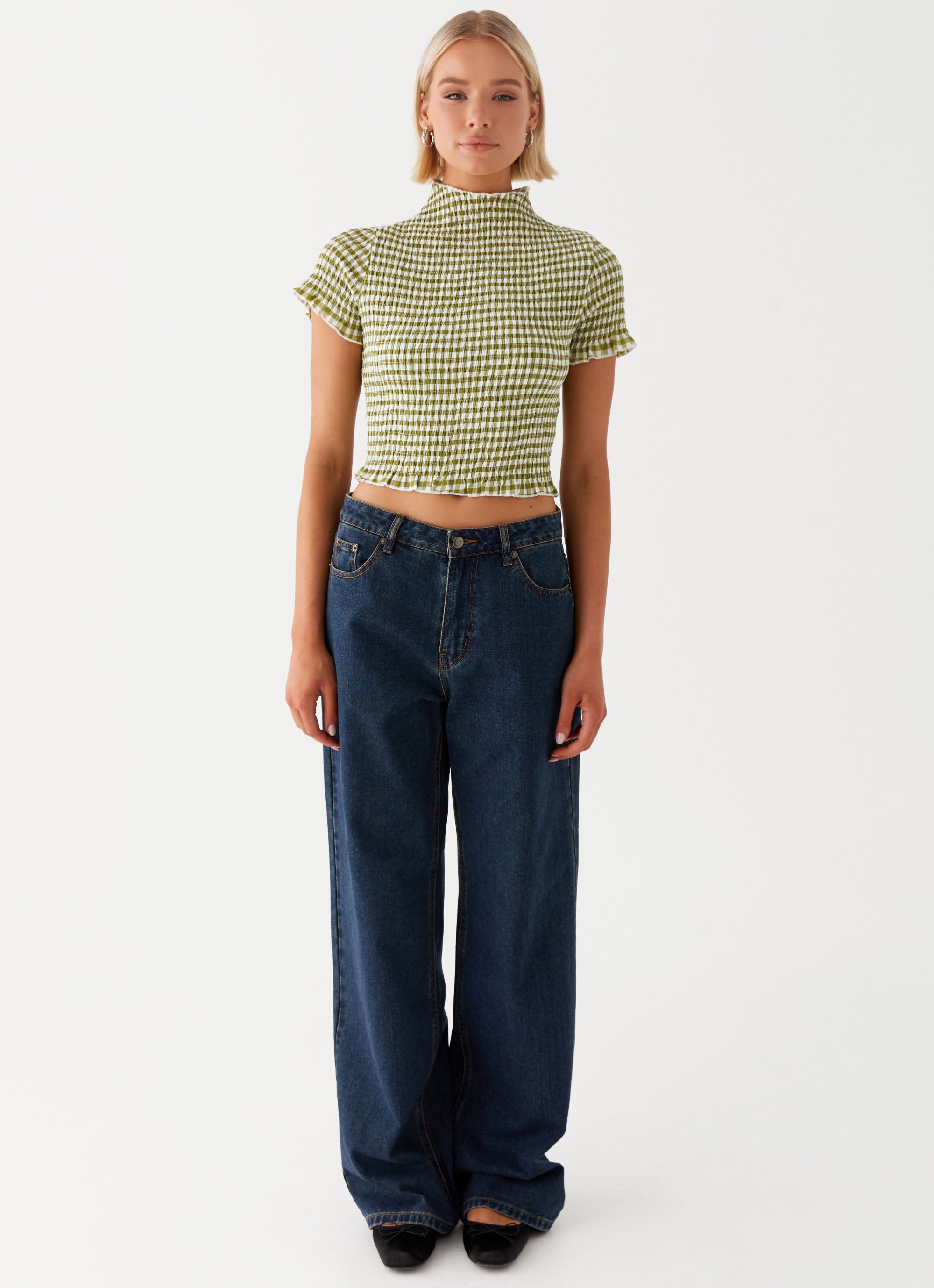 Cleo Tee Women's Short Sleeve T-Shirt - Khaki Gingham Print Casual Top for Summer | Perfect for Beach, Vacation & Everyday Wear
