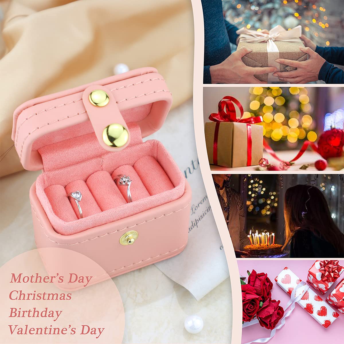 Small Travel Jewelry Box Organizer - Mini Portable Ring Storage Case for Women | Perfect Gift for Girlfriend, Bride & Travel Accessories | Wedding, Engagement & Everyday Jewelry Storage (Pink)