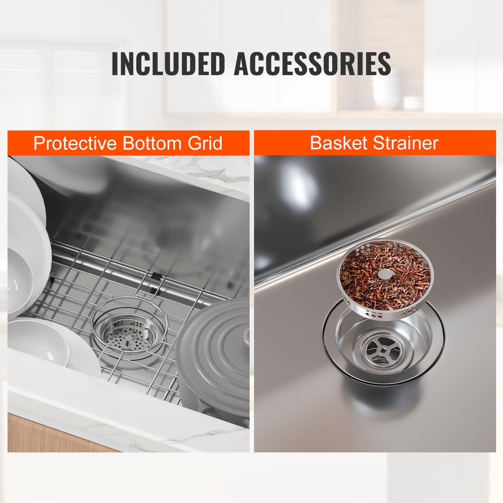 VEVOR 33 Inch 304 Stainless Steel Drop-In Kitchen Sink - Single Bowl Top Mount Sink with Accessories for Dishwasher, Workstation, RV, Prep Kitchen & Bar - Perfect for Home, Restaurant & Commercial Use