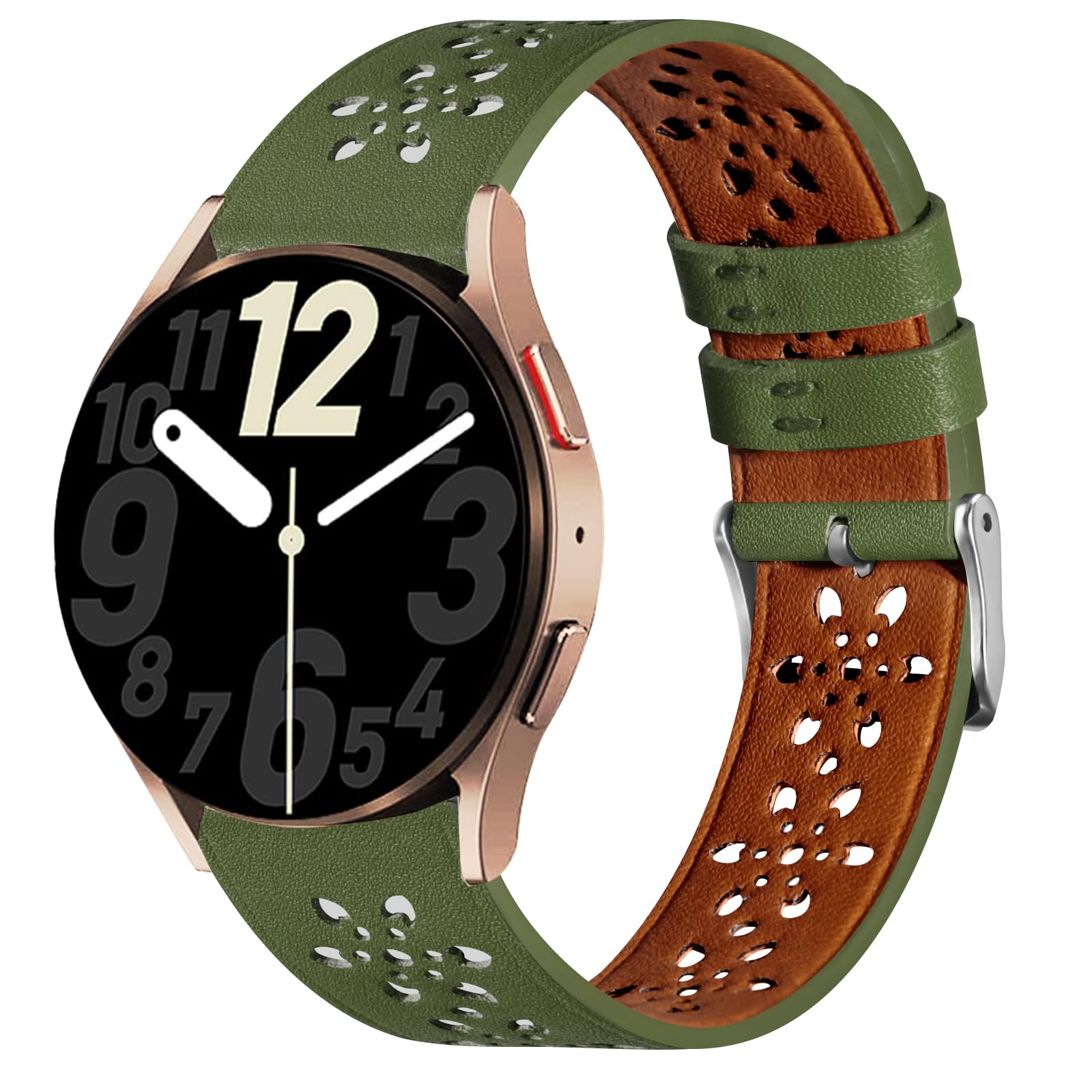 Leather Band Compatible with Samsung Galaxy Watch 6/5/4/Active 2/3 - 20mm Quick Release Hollowed Strap for 40mm 42mm 44mm 46mm & Watch 5 Pro 45mm - Breathable Design for Workout & Daily Wear