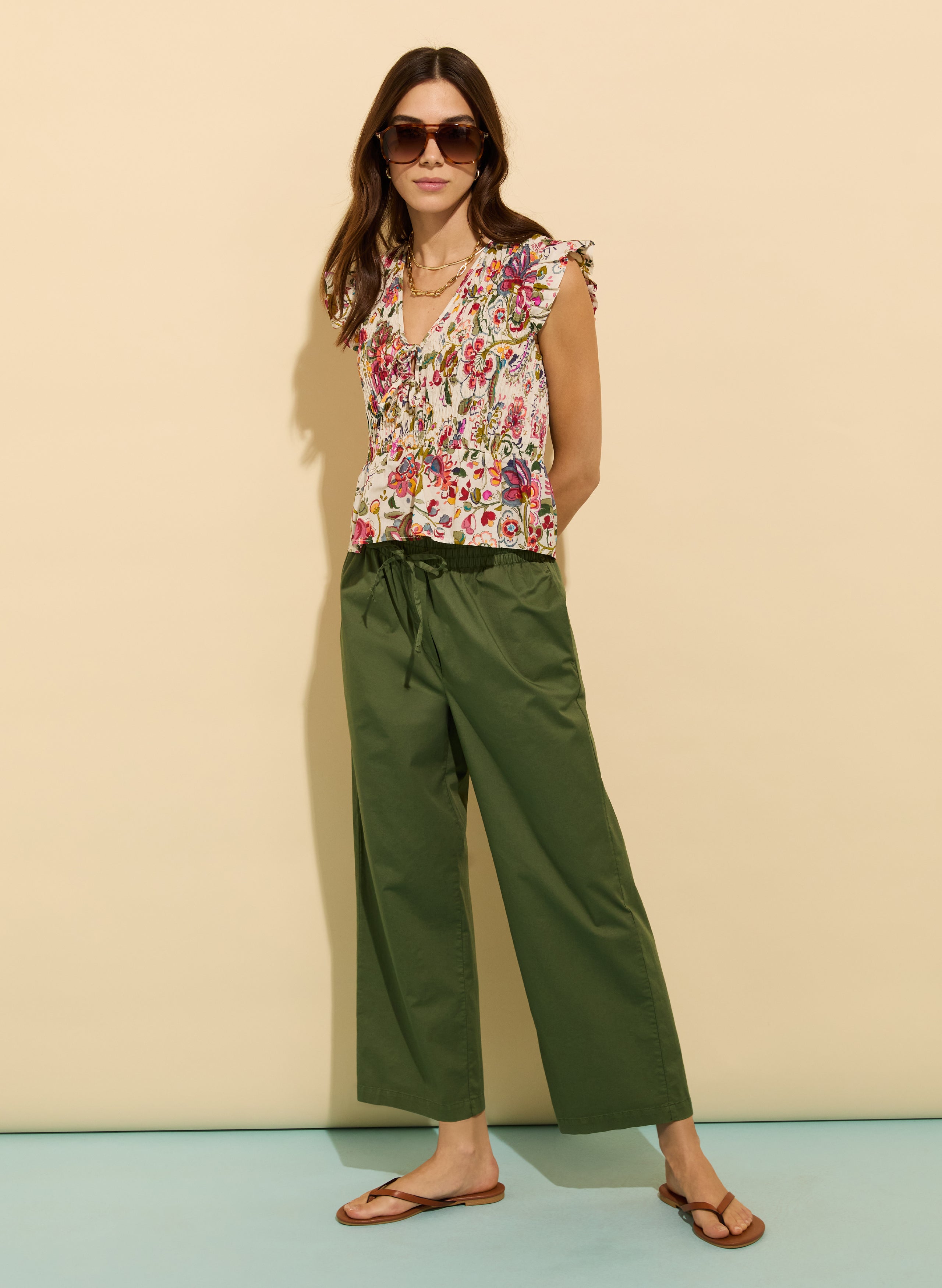 Breanna Organic Cotton Straight Crop Trousers for Women - High Waist Comfort Pants for Casual Wear, Office & Travel