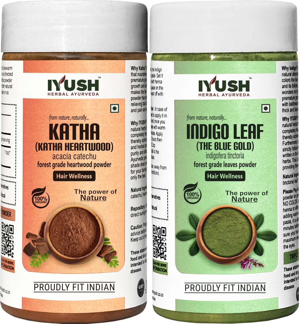 Organic Ayurvedic Indigo Powder & Katha Powder for Natural Hair Coloring - 500g (250g Each) | Herbal Hair Dye for Gray Coverage | Volumizing Hair Treatment | Perfect for DIY Hair Masks & Ayurvedic Hair Care Routines