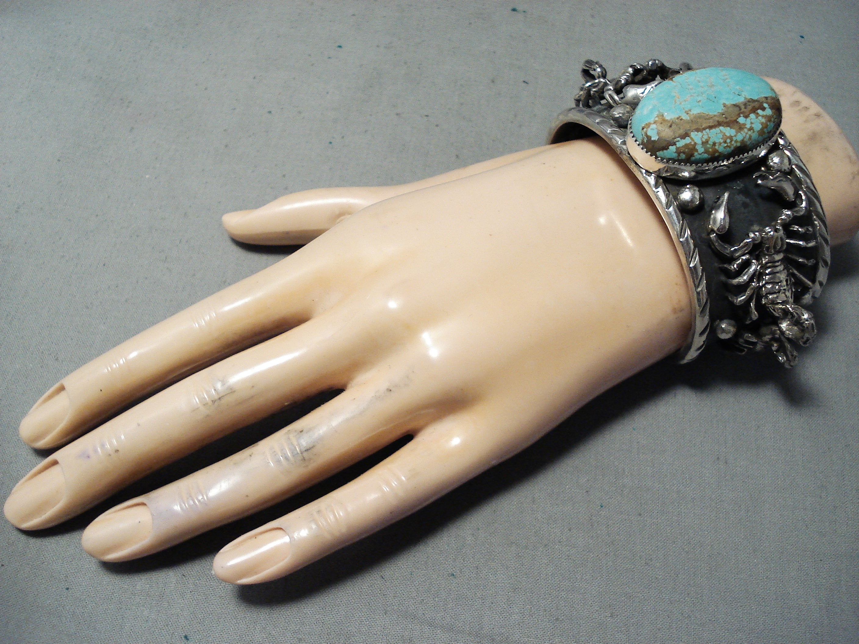 145 Grams San Felipe 8 Turquoise Sterling Silver Scorpion Bracelet - Handmade Southwest Jewelry for Women, Boho Chic Accessories - Perfect for Festivals, Parties and Gift Giving
