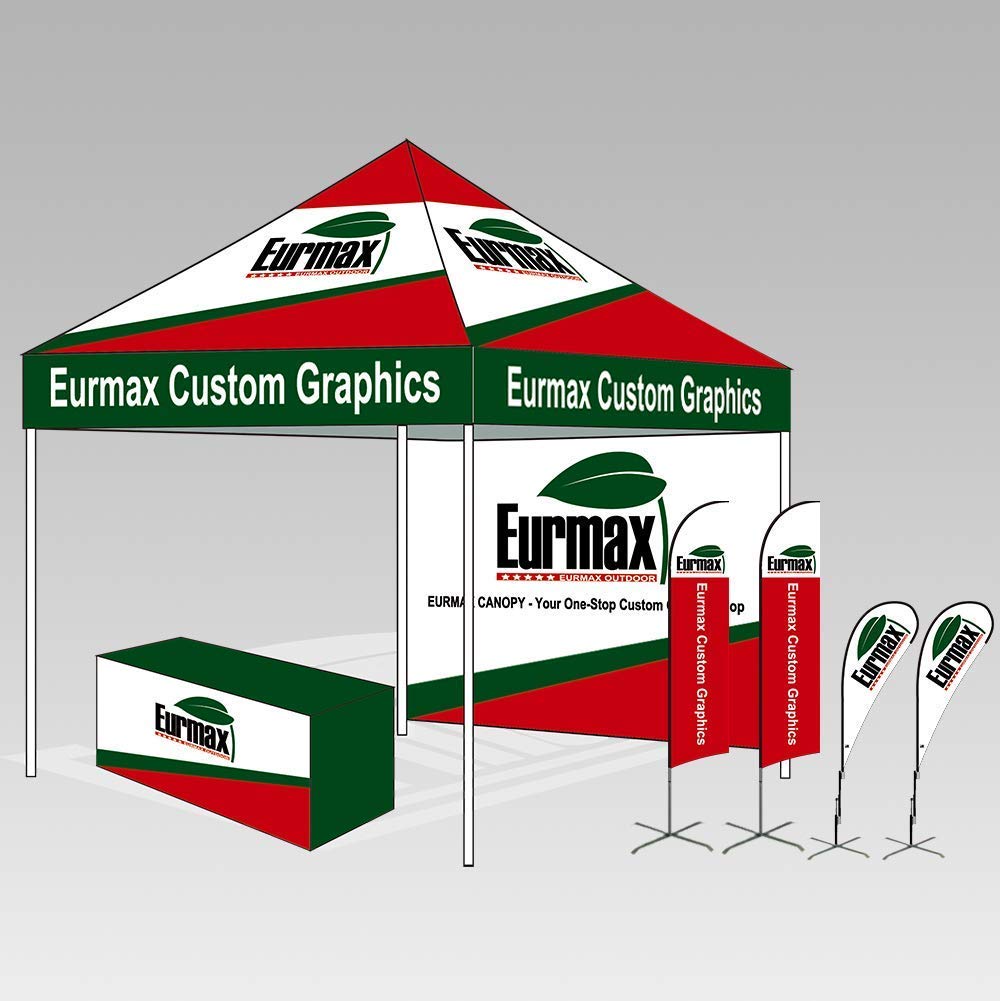 Eurmax USA 10x10 Commercial Pop Up Canopy Tent - Heavy Duty Outdoor Party Canopy with 4 Removable Zippered Sidewalls, Roller Bag, 4 Sand Bags & 24 Sq Ft Extended Awning (Beige) | Perfect for Backyard BBQs, Farmers Markets, Beach Outings & Outdoor Events