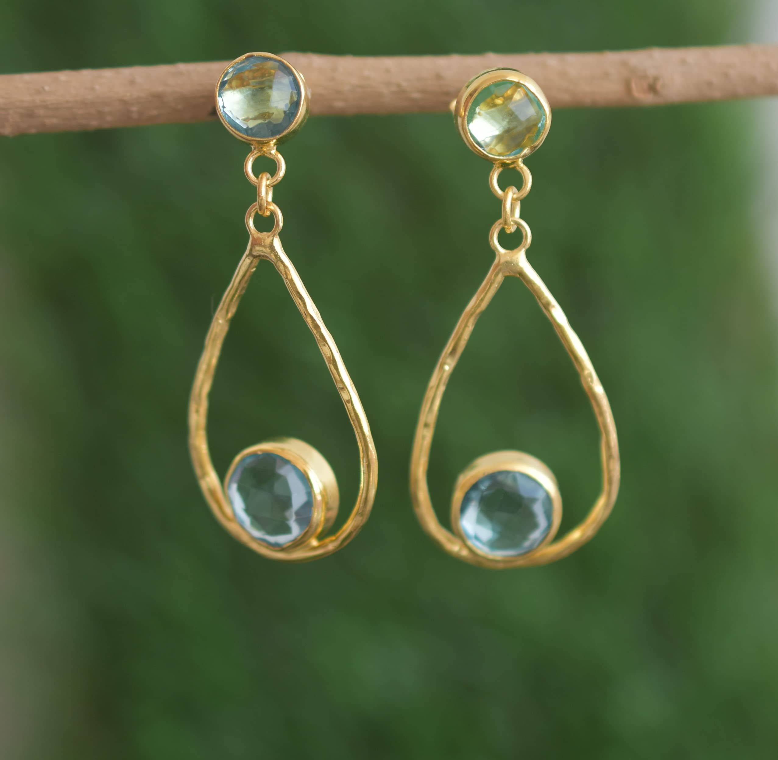 18K Gold Plated Blue Topaz Earrings for Women - November Birthstone Jewelry, Fashionable Gemstone Earrings for Birthday & Anniversary Gifts - Perfect for Parties, Weddings & Everyday Wear - VE-354