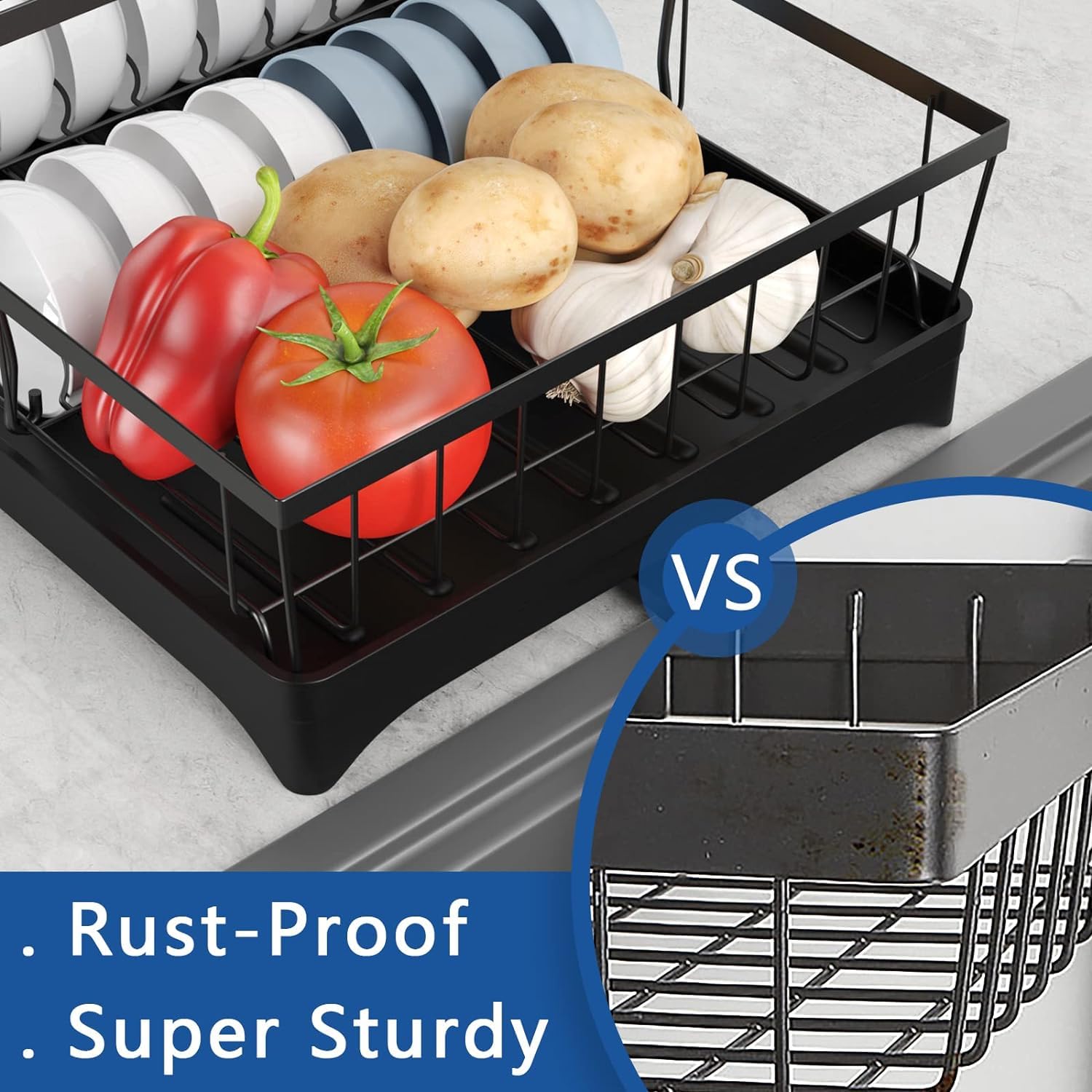 **Prakal 3-Tier Dish Drying Rack - Large Capacity Kitchen Countertop Organizer with 360° Rotating Drain, Chopstick Holder, Cup Holder & Cutting Board Stand | Perfect for Small Spaces, Dish Drainer, Utensil Storage**