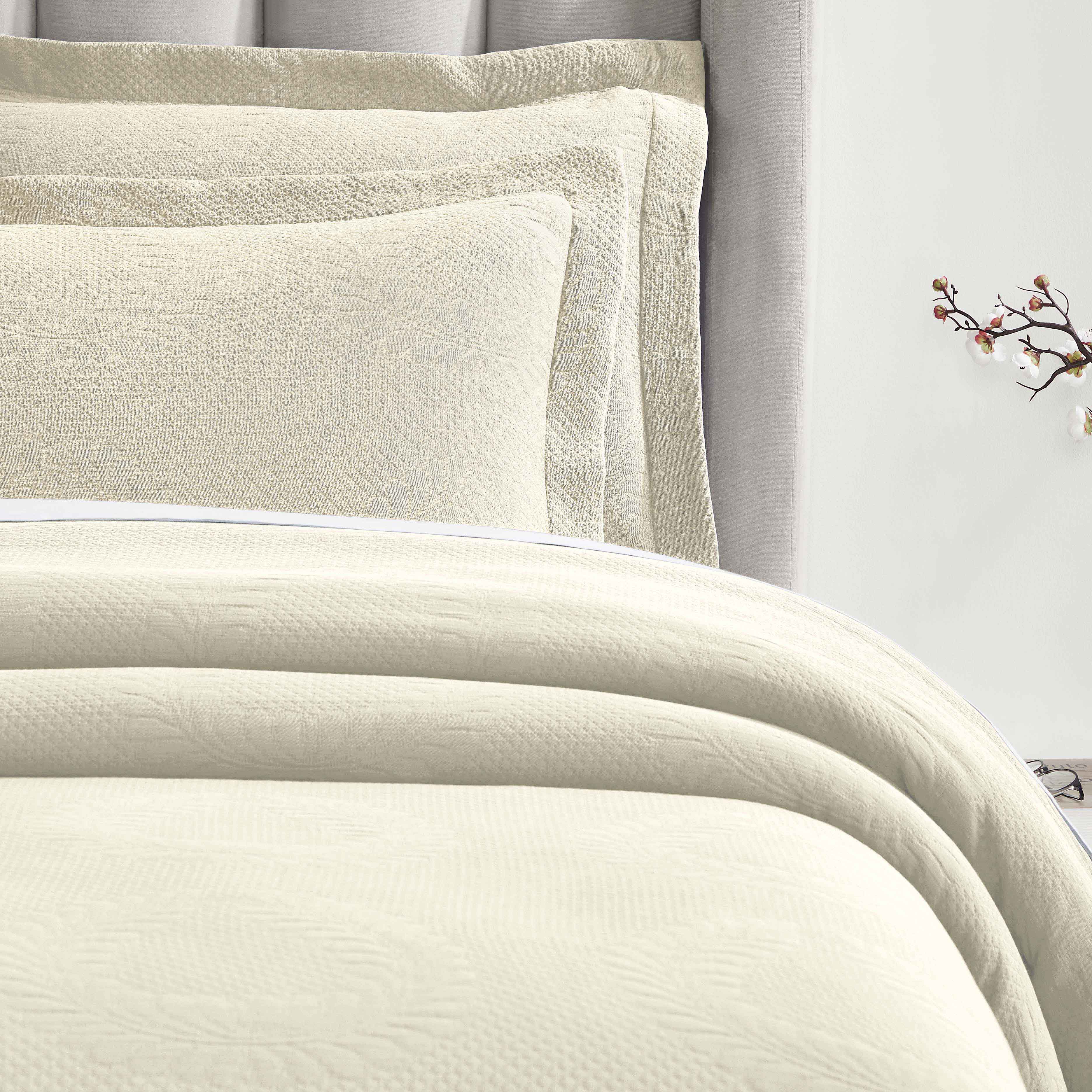 Peploi Cotton Medium Weight Matelasse Bedspread & Sham Set - Queen Size, Luxury Textured Bed Cover for Master Bedroom, Guest Room & Dorm Decor