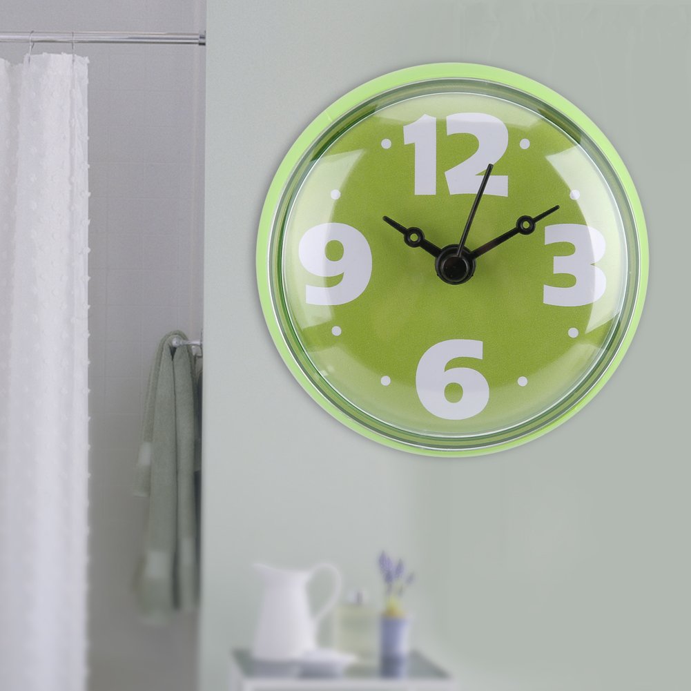 Waterproof Round Suction Wall Mirror with Shower Timer - Mini Bathroom Accessories for Kids, Cartoon Design (Green) | Perfect for Bath Time Fun & Kids' Room Decor
