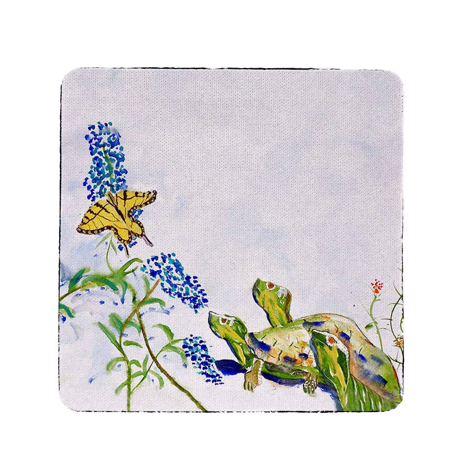 Betsy Drake Turtles & Butterfly Coaster Set of 4 - Absorbent Ceramic Drink Coasters for Coffee Table, Perfect for Home Decor, Kitchen, and Office Use