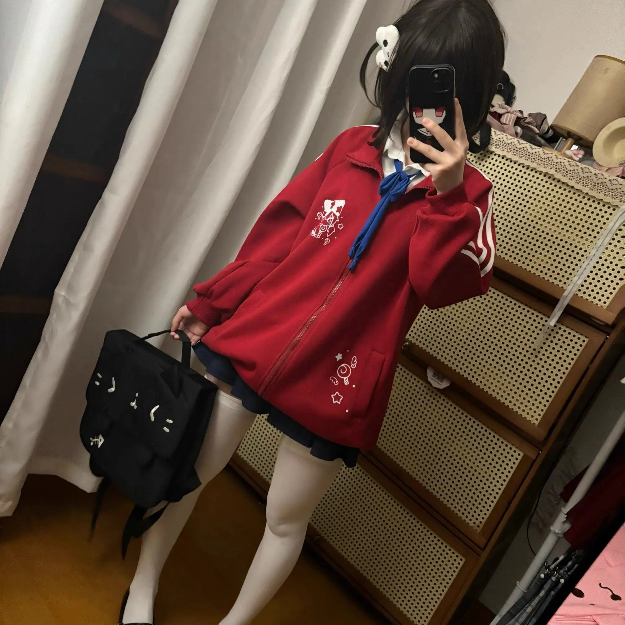 2024 Black Cute Sweatshirts Coat for Women - Stand Neck Zipper Jackets Y2K Fashion Casual Anime Hoodies (Ropa Mujer) - Perfect for Streetwear, Anime Conventions & Everyday Outfits