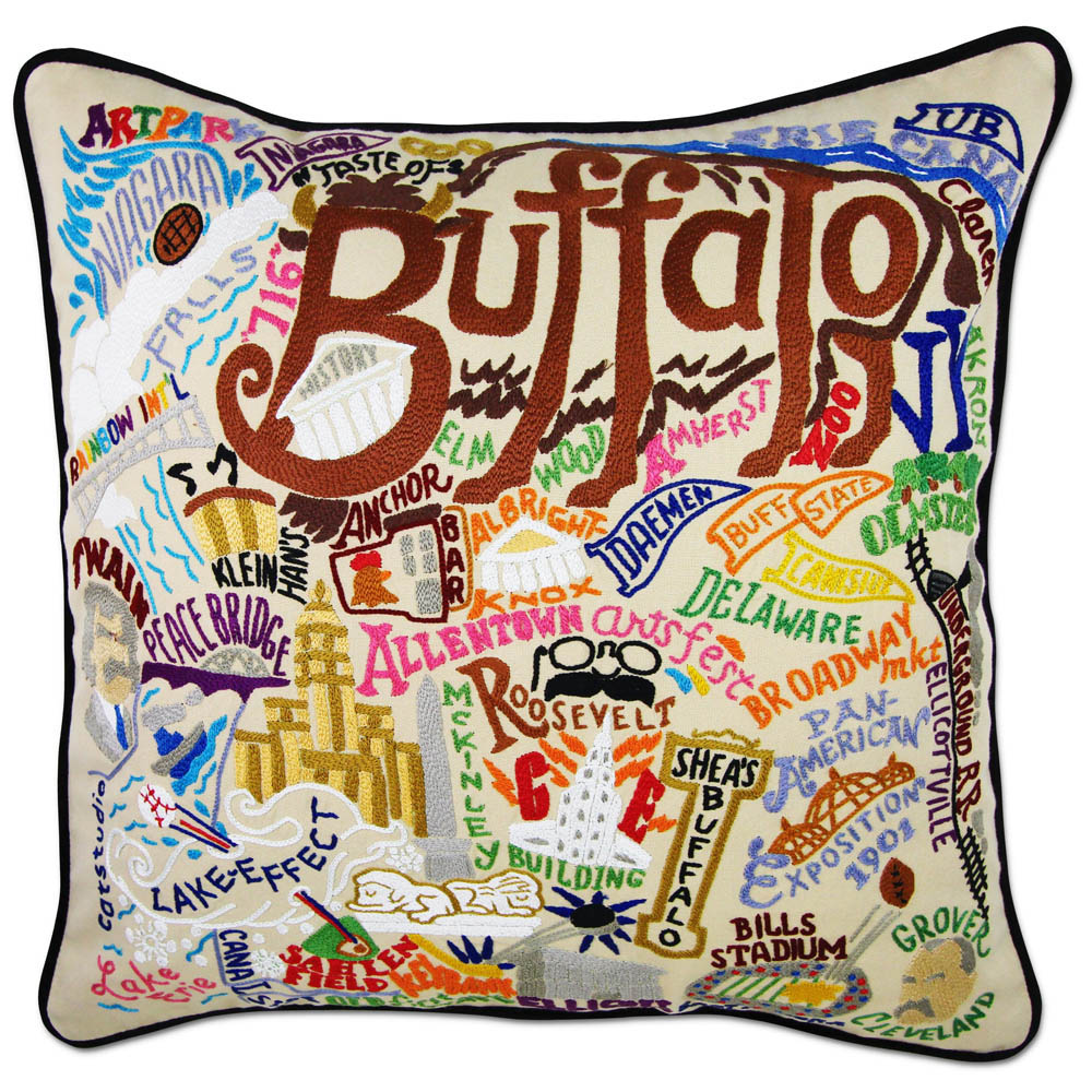 Hand Embroidered Buffalo Design Throw Pillow Cover - Western Home Decor for Couch, Bedroom & Cabin - Unique Country Style Accent Pillow by CatStudio