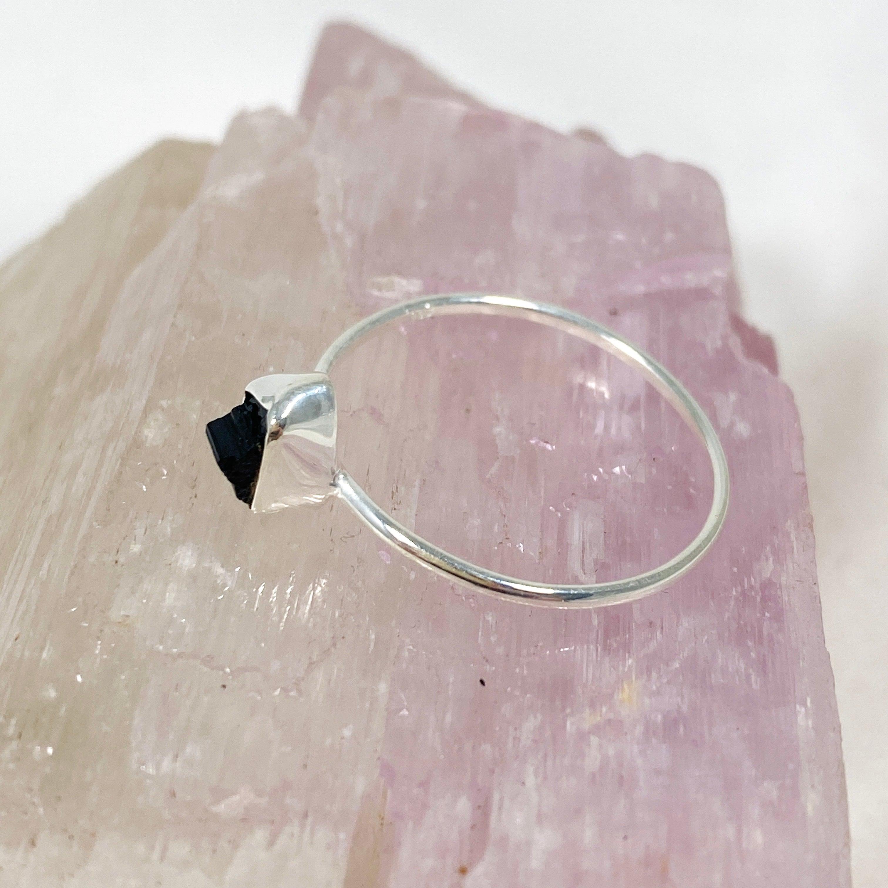 Black Tourmaline Raw Crystal Ring - Natural Stone Fine Band Jewelry R3701 BT for Women, Men, Healing, Protection & Energy Balancing | Perfect for Meditation, Yoga & Spiritual Practices