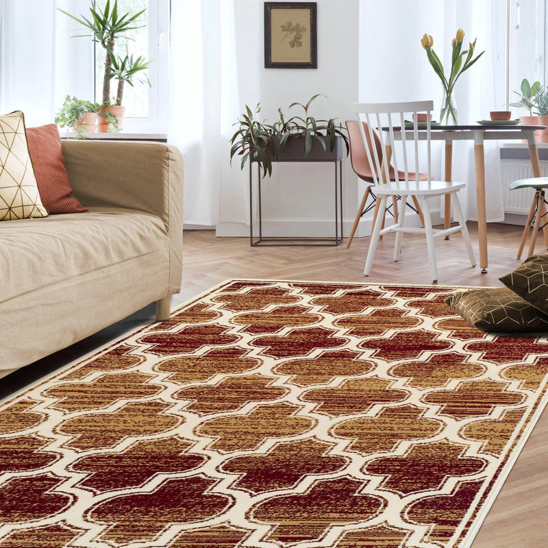 Bohemian Geometric Trellis Lattice Indoor Area Rug - Non-Slip Soft Living Room Carpet for Bedroom, Nursery, Dorm & Home Decor