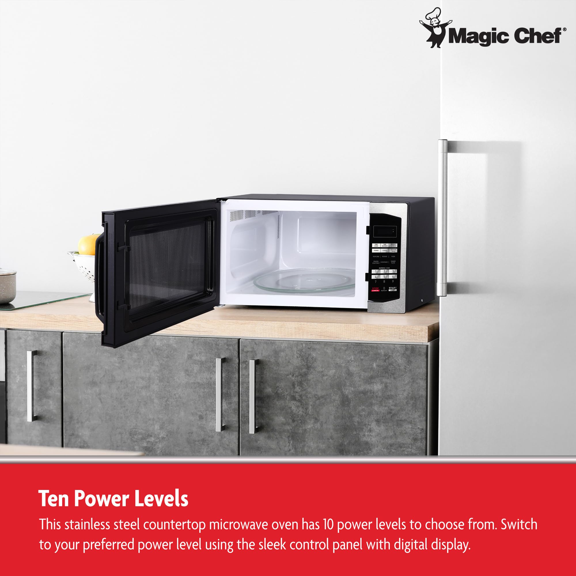 Magic Chef Countertop Microwave Oven - 1100W, 1.6 Cu Ft, Compact & Space-Saving Design, Stainless Steel - Perfect for Small Kitchens, Dorms, Offices & RVs