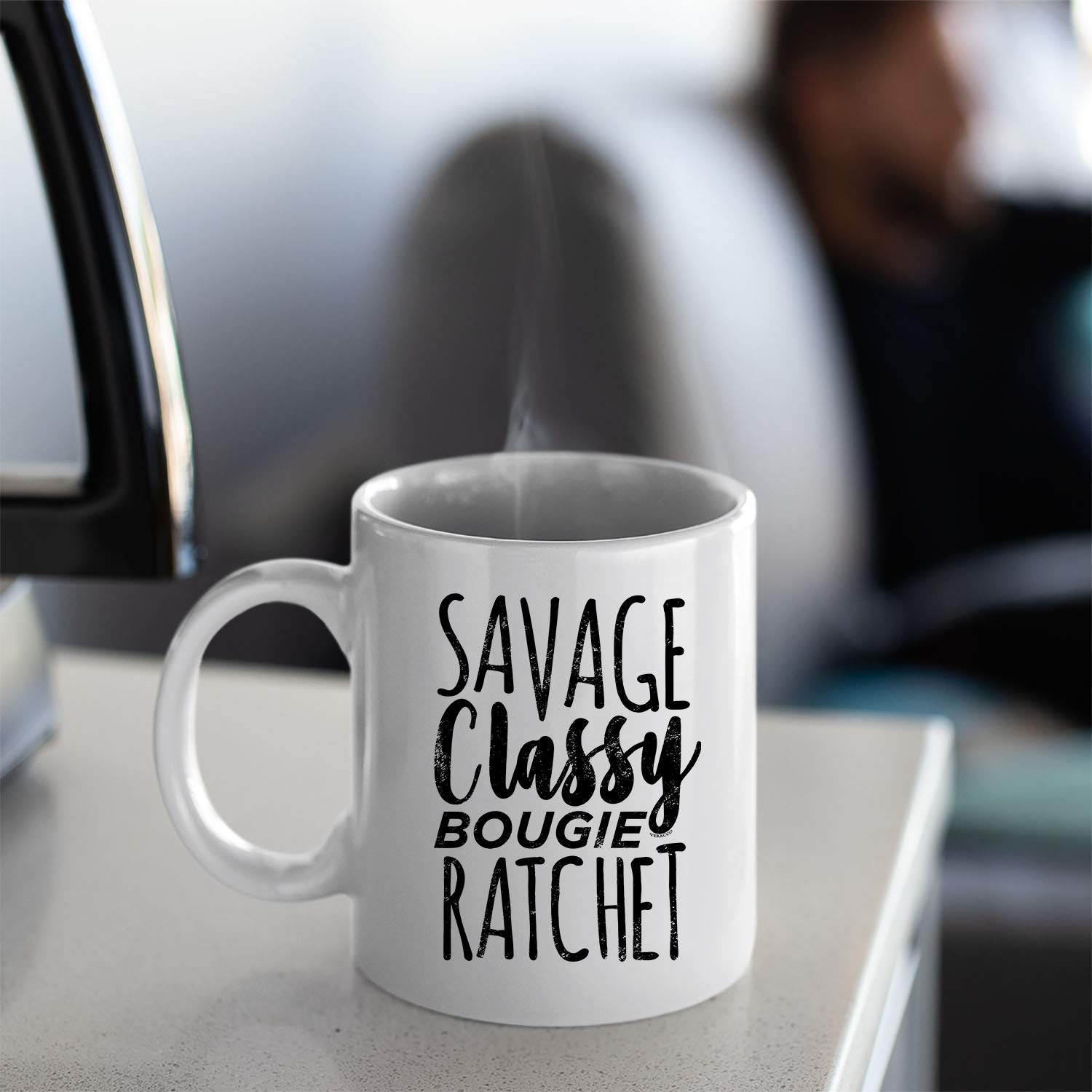 Veracco Funny Ceramic Coffee Mug - Savage Classy Bougie Ratchet Design - Perfect Gift for Coffee Lovers, Bachelor Party Favors & Office Humor (White, 15oz) - Great for Home, Office & Gag Gifts