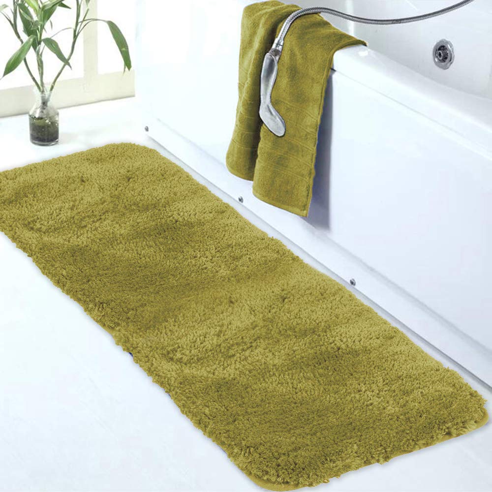 Walensee Extra Soft & Absorbent Shaggy Bath Mat - 24x72 Inch Olive Green Microfiber Non-Slip Bathroom Rug | Machine Washable Luxury Floor Mat for Bathroom, Shower & Vanity Area