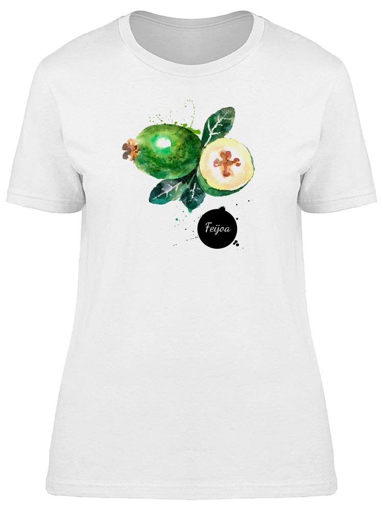Smartprints Women's Cool Watercolor Feijoa Fruit T-Shirt - Soft Cotton Casual Tee for Summer Outfits & Beach Vacations