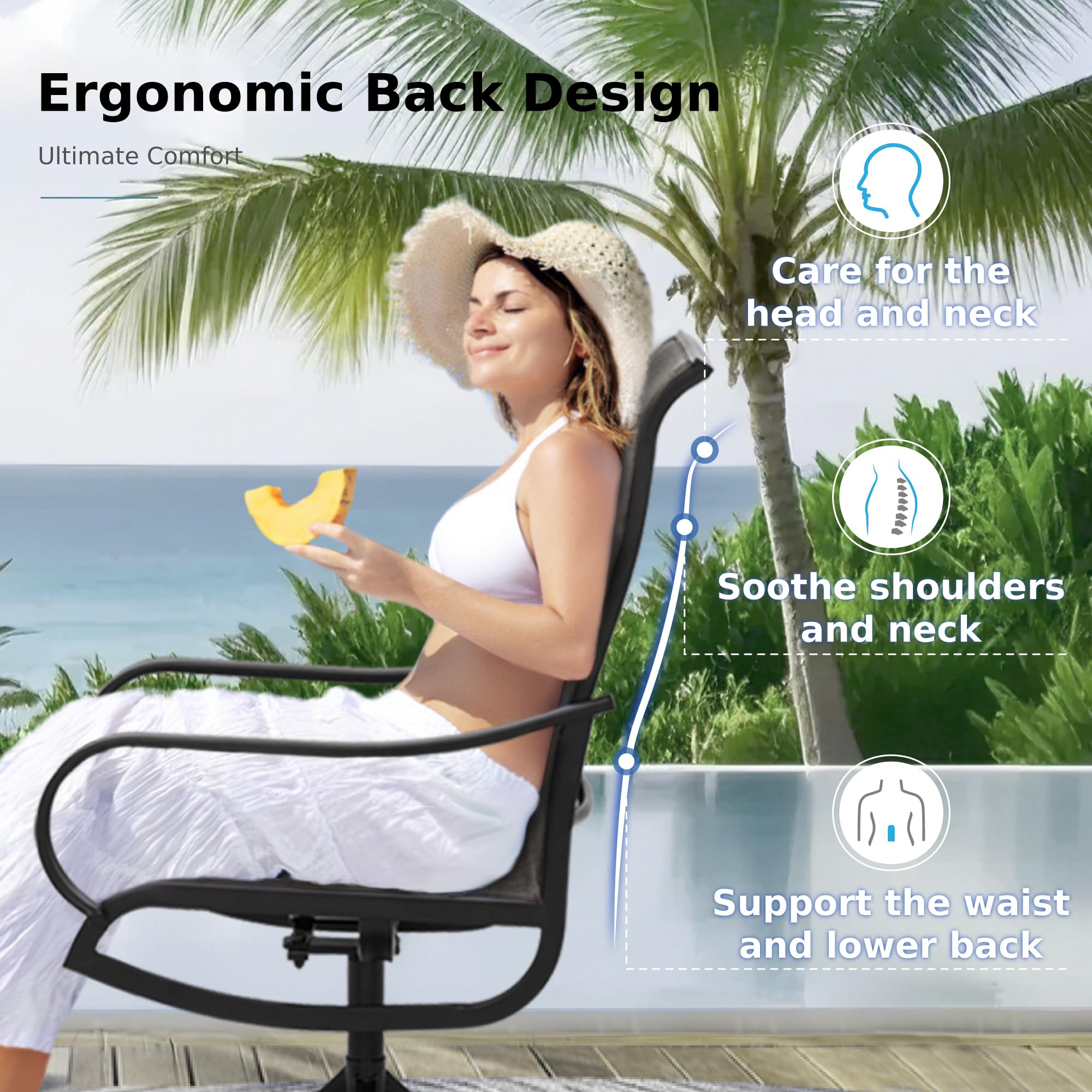 MFSTUDIO 4-Piece Outdoor Swivel Patio Dining Chairs Set with Breathable Textilene Fabric & Durable Metal Frame, Weather-Resistant Bistro Lawn Deck Furniture for Backyard, Garden, Poolside & Outdoor Dining