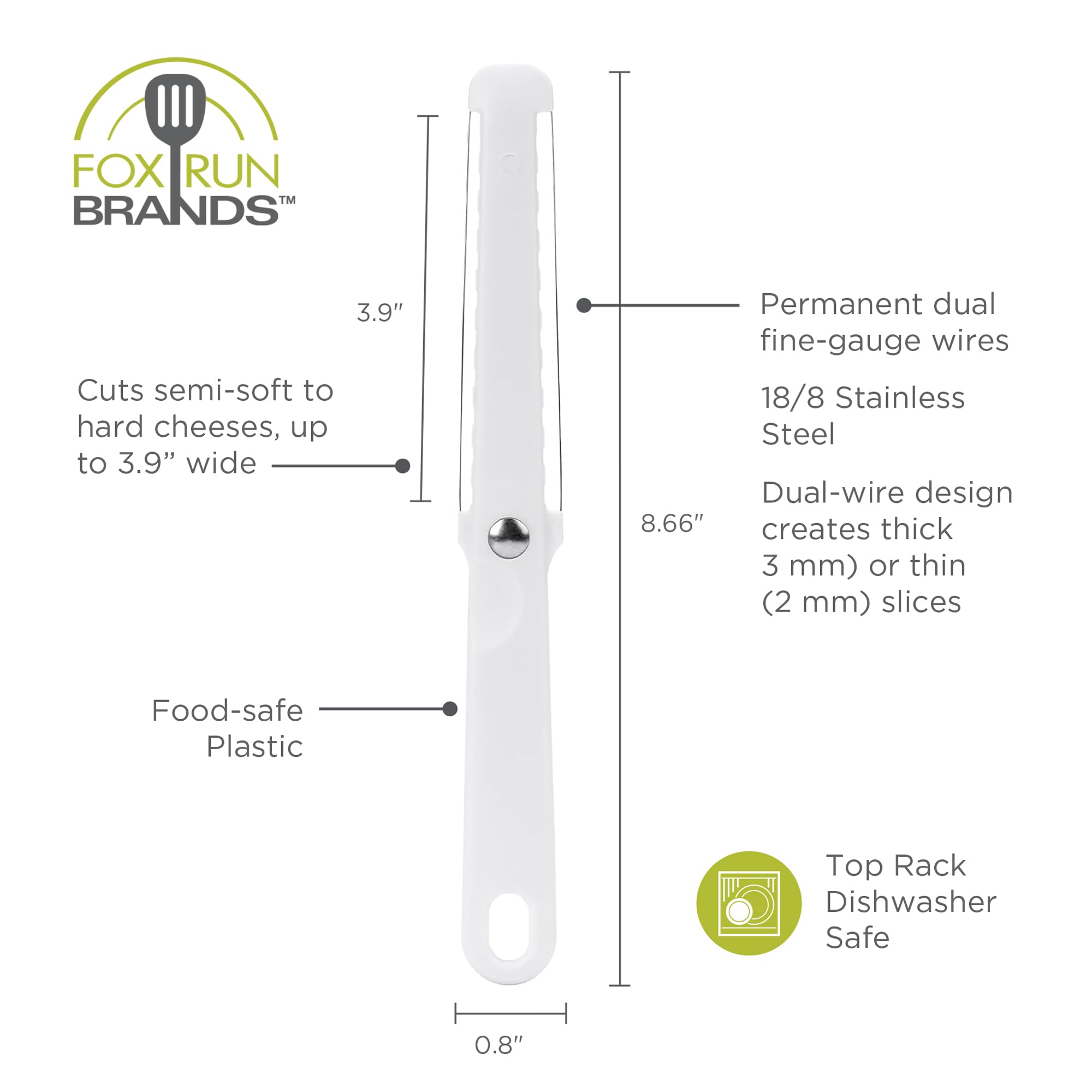 Fox Run Stainless Steel Cheese Slicer - Dual-Sided Thick & Thin Blade for Hard & Soft Cheeses - Perfect for Charcuterie Boards, Cheese Platters & Home Kitchen Use