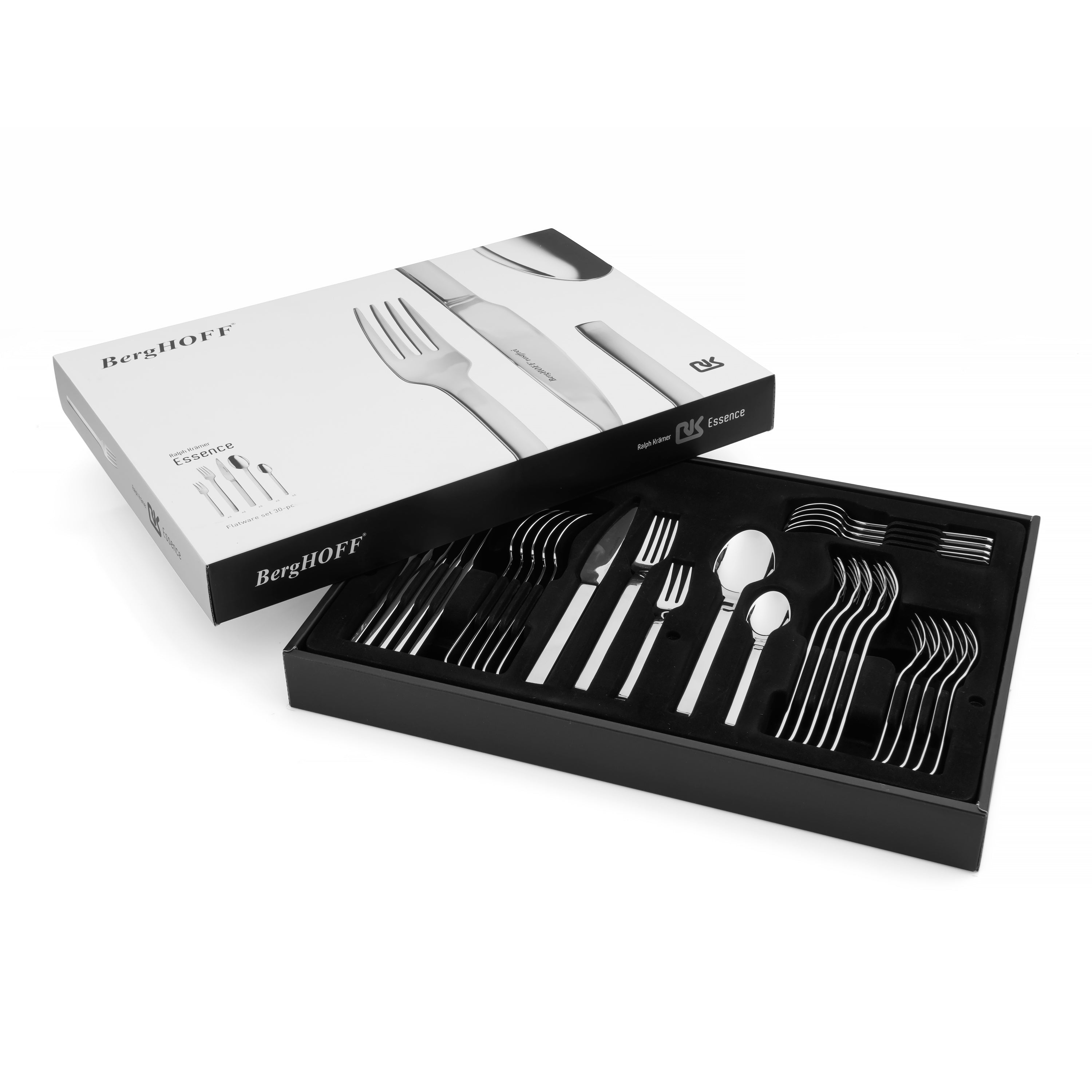 BergHOFF Essentials 30-Piece 18/10 Stainless Steel Flatware Set - Essence Collection | Durable Silverware for Everyday Dining, Dinner Parties & Gift Giving