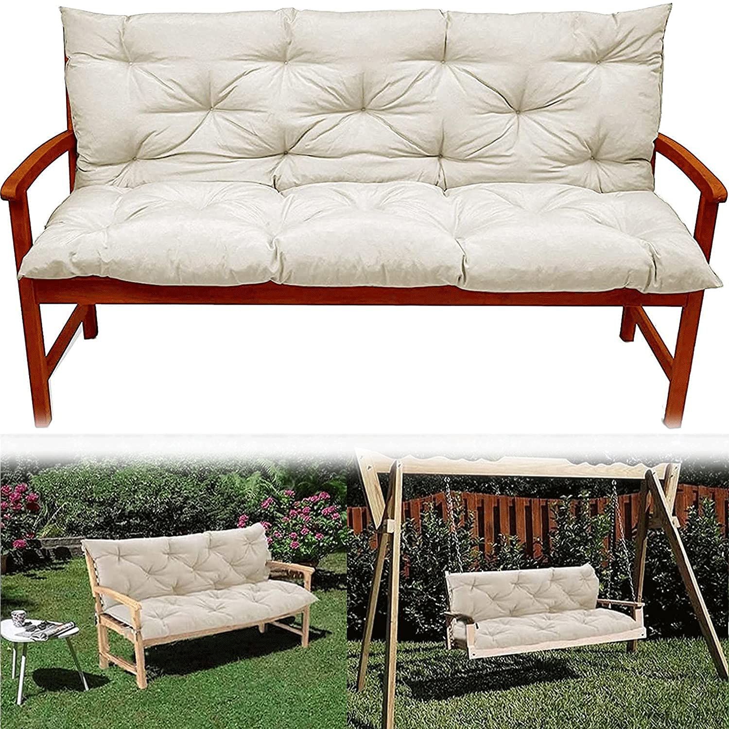 **Outdoor/Indoor Bench Cushion with Backrest – Soft Thick Comfy 2 or 3 Seater Garden Swing Chair Cushion – 59.06x39.37 Inch Replacement Seat Mat with Pillow – Perfect for Patio, Deck, Porch & Lounge**