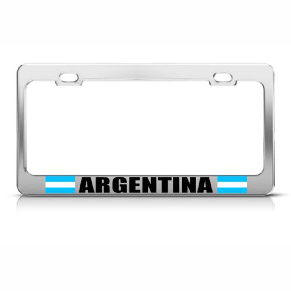 Speedy Pros Metal License Plate Frame with Argentina Flag - Chrome 2 Hole Car Accessory for Argentinean Pride - Perfect for Cars, Trucks & Motorcycles