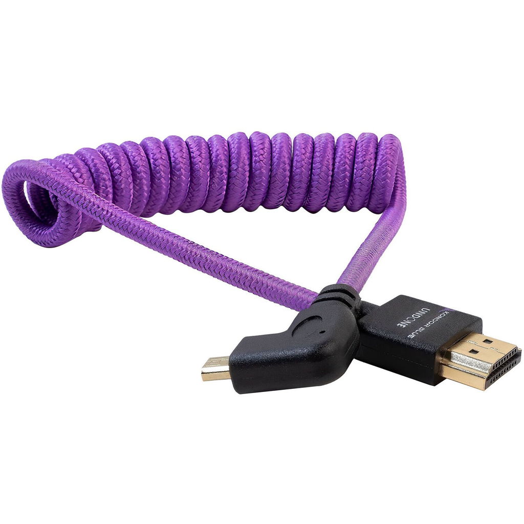 Kondor Blue Gerald Undone Braided Coiled High-Speed Right Angle Micro HDMI to HDMI Cable for Sony & Fujifilm Cameras (Purple Edition, 12-24in) - Perfect for Vlogging, Streaming & Professional Video Production