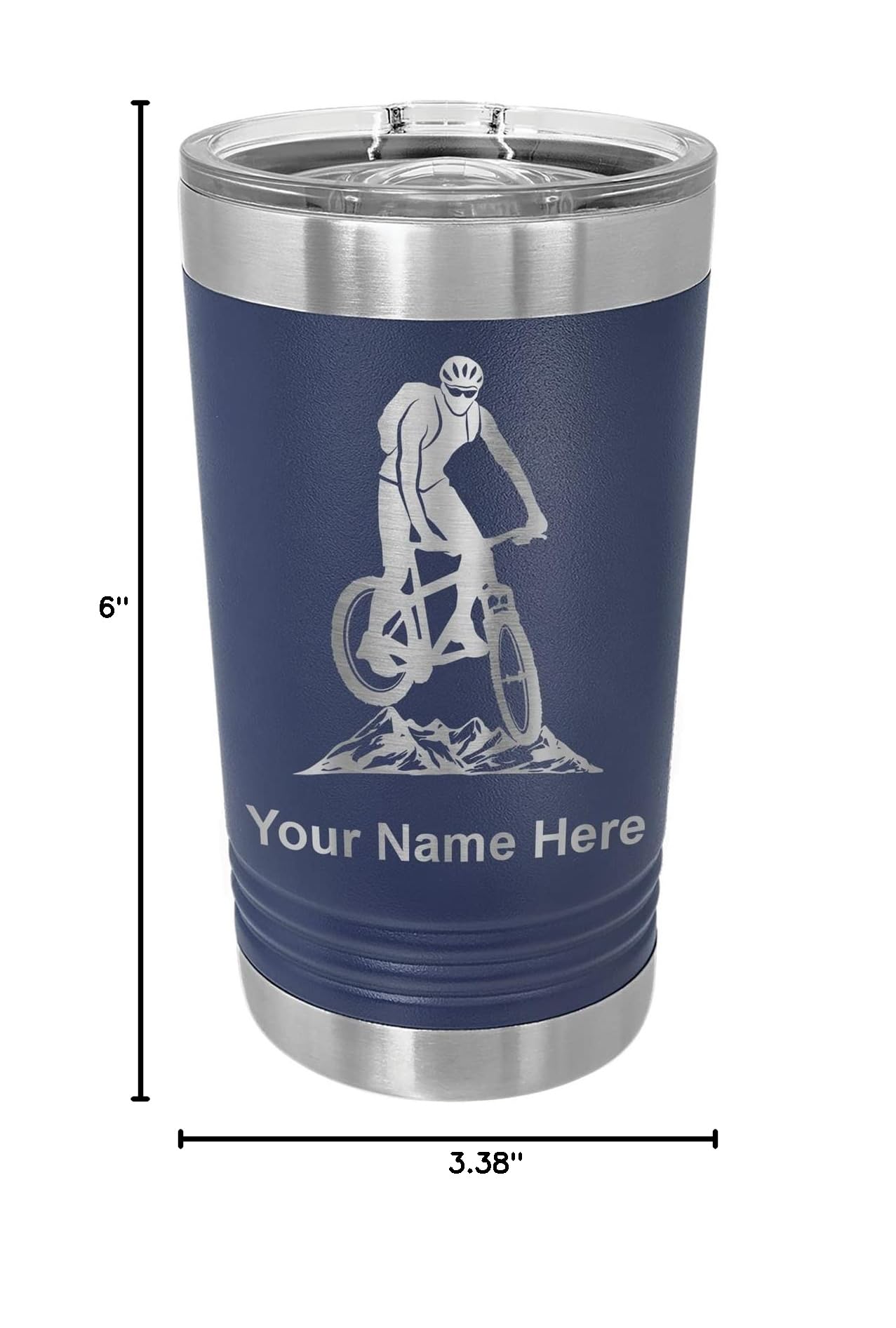 LaserGram 16oz Vacuum Insulated Stainless Steel Tumbler with Lid - Personalized Engraved Mountain Bike Design in Navy Blue - Perfect for Hiking, Camping & Outdoor Adventures